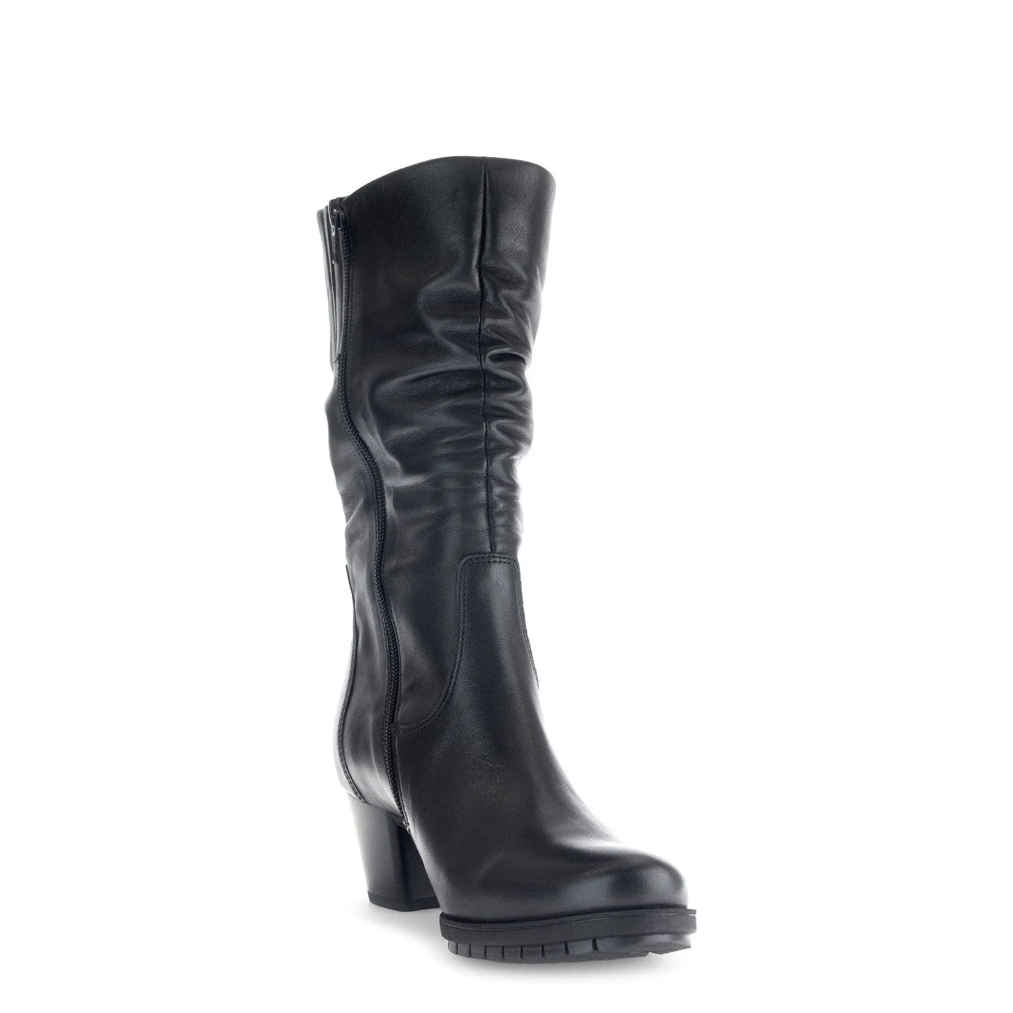 Gabor Oslo 56.606.57 Ladies Black Wide Leather Side Zip Mid-Calf Boots