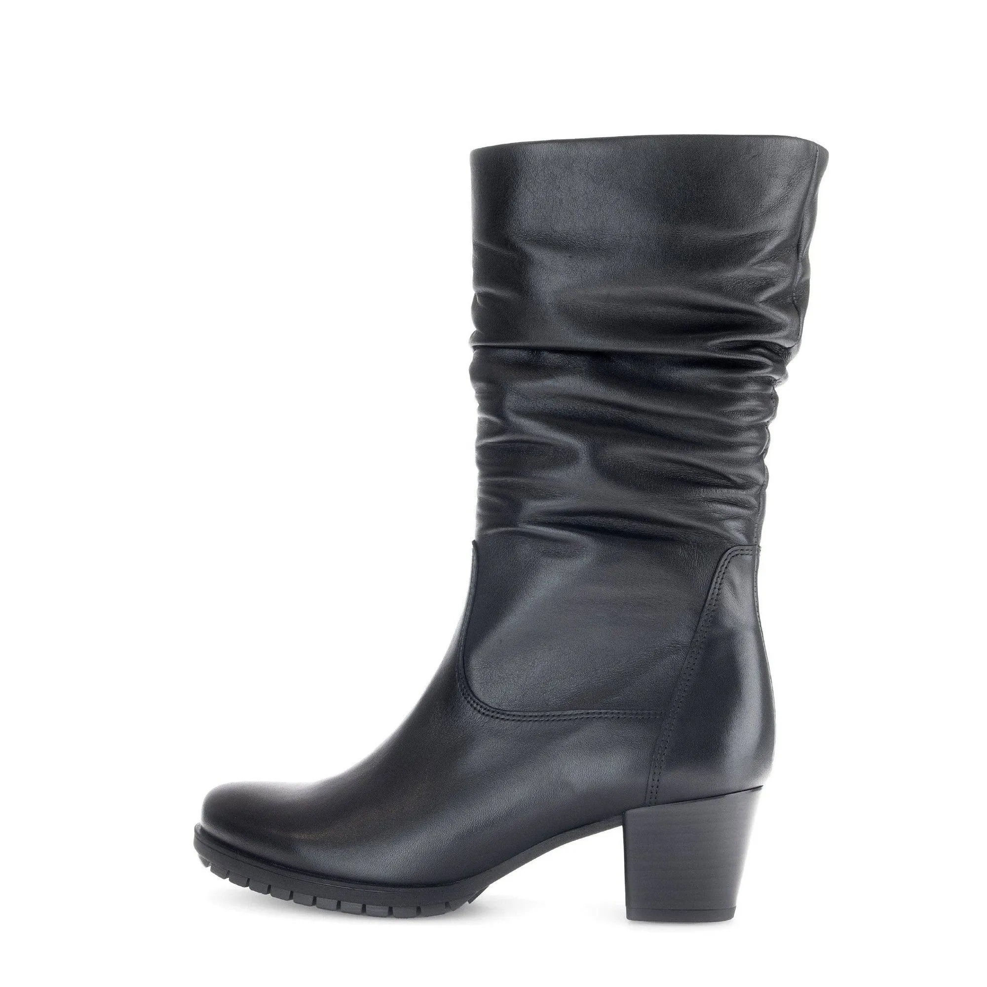 Gabor Oslo 56.606.57 Ladies Black Wide Leather Side Zip Mid-Calf Boots