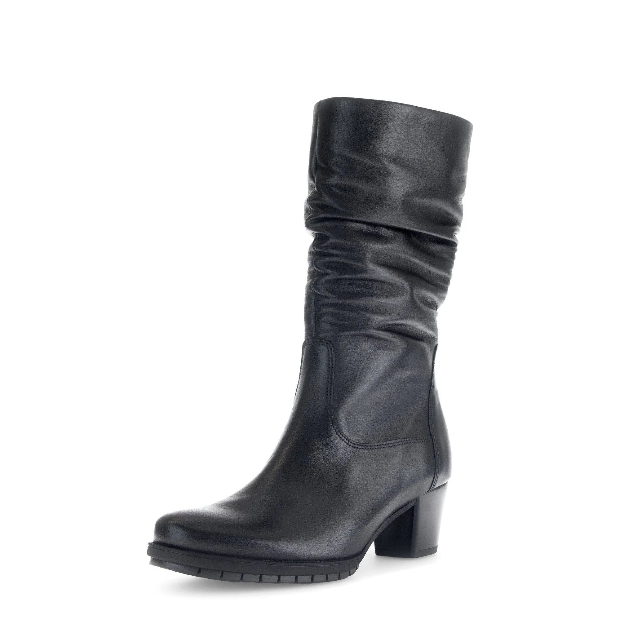 Gabor Oslo 56.606.57 Ladies Black Wide Leather Side Zip Mid-Calf Boots