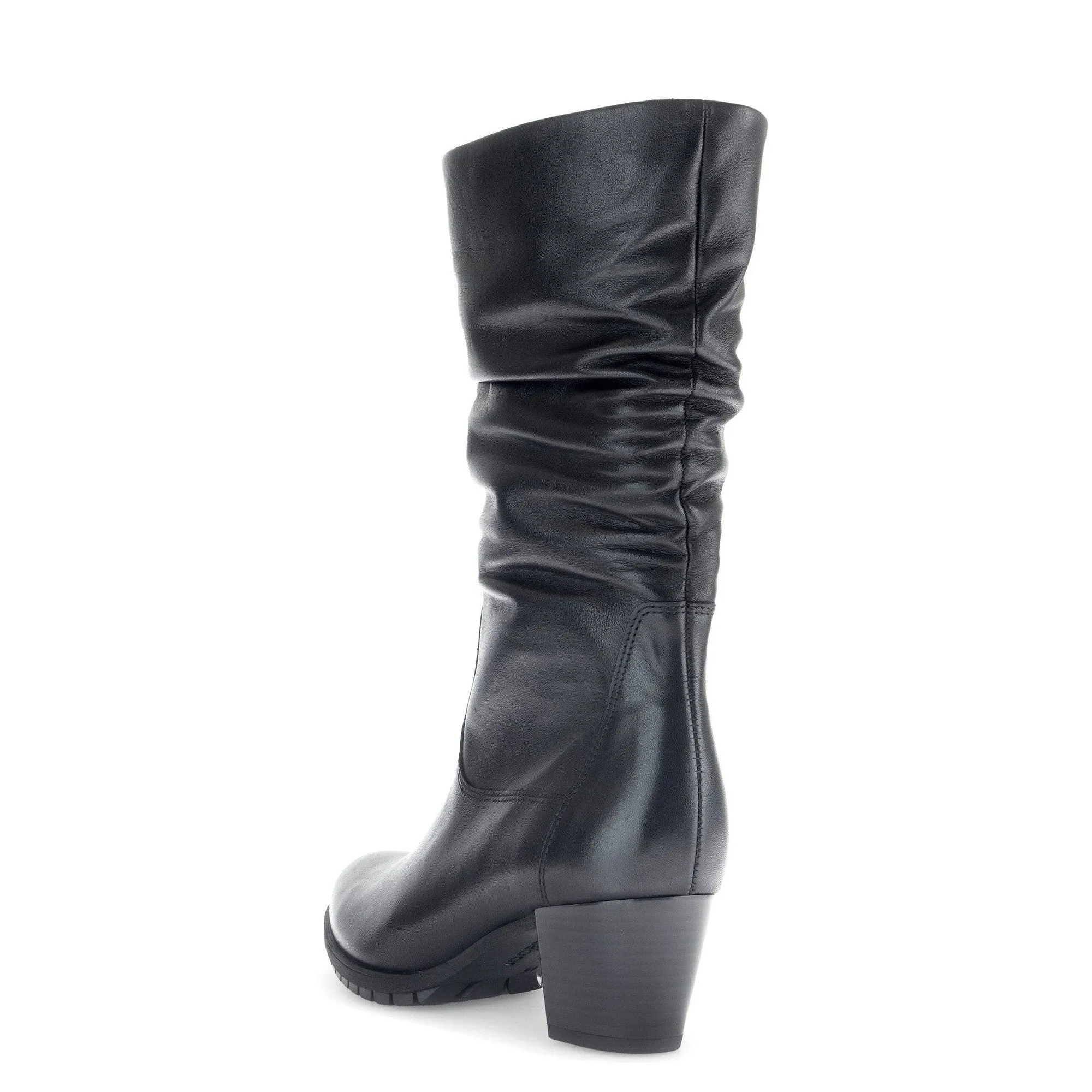 Gabor Oslo 56.606.57 Ladies Black Wide Leather Side Zip Mid-Calf Boots