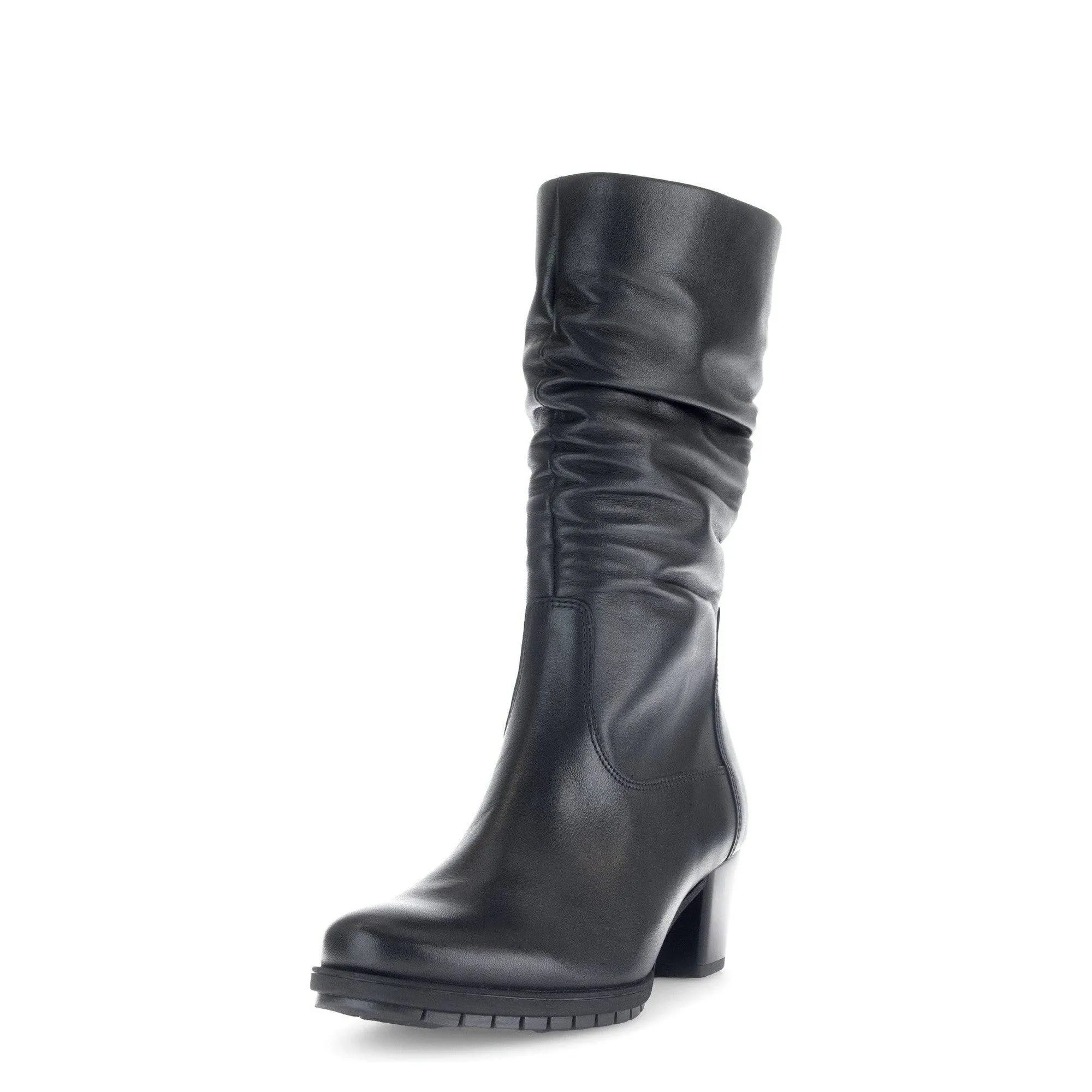 Gabor Oslo 56.606.57 Ladies Black Wide Leather Side Zip Mid-Calf Boots