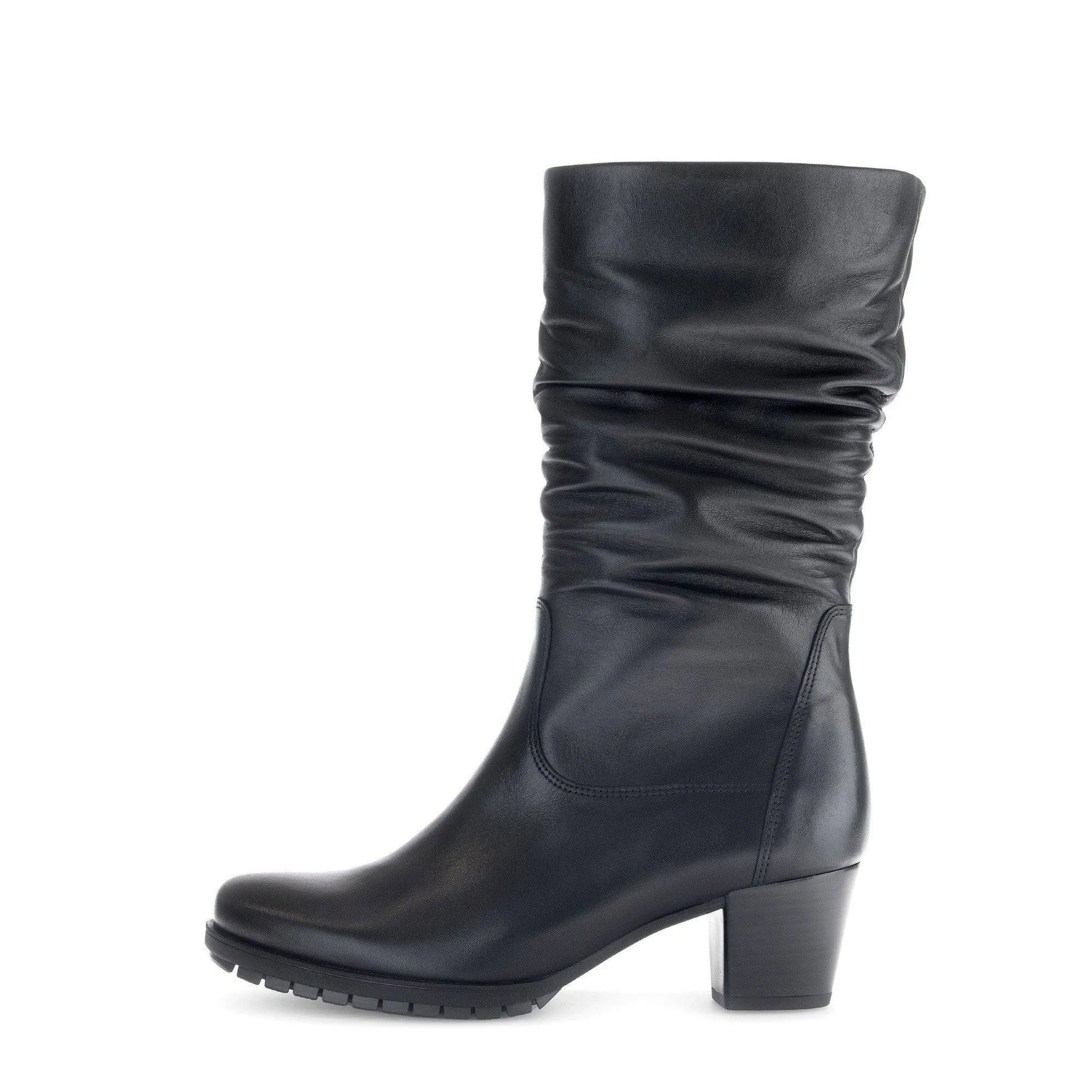 Gabor Oslo 56.606.57 Ladies Black Wide Leather Side Zip Mid-Calf Boots