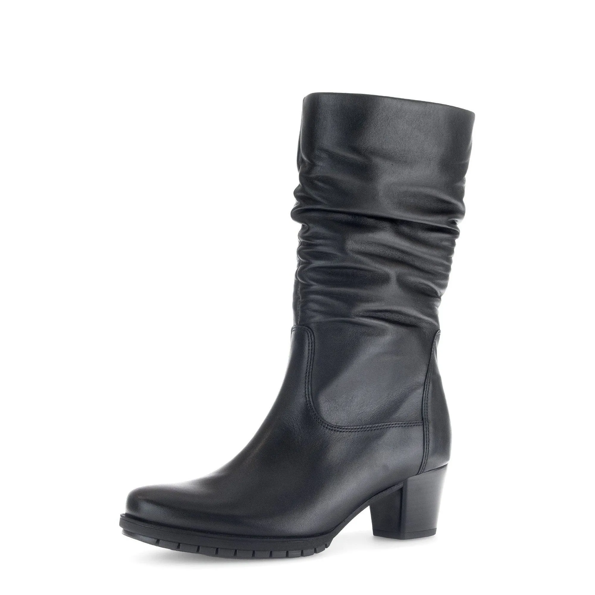 Gabor Oslo 56.606.57 Ladies Black Wide Leather Side Zip Mid-Calf Boots
