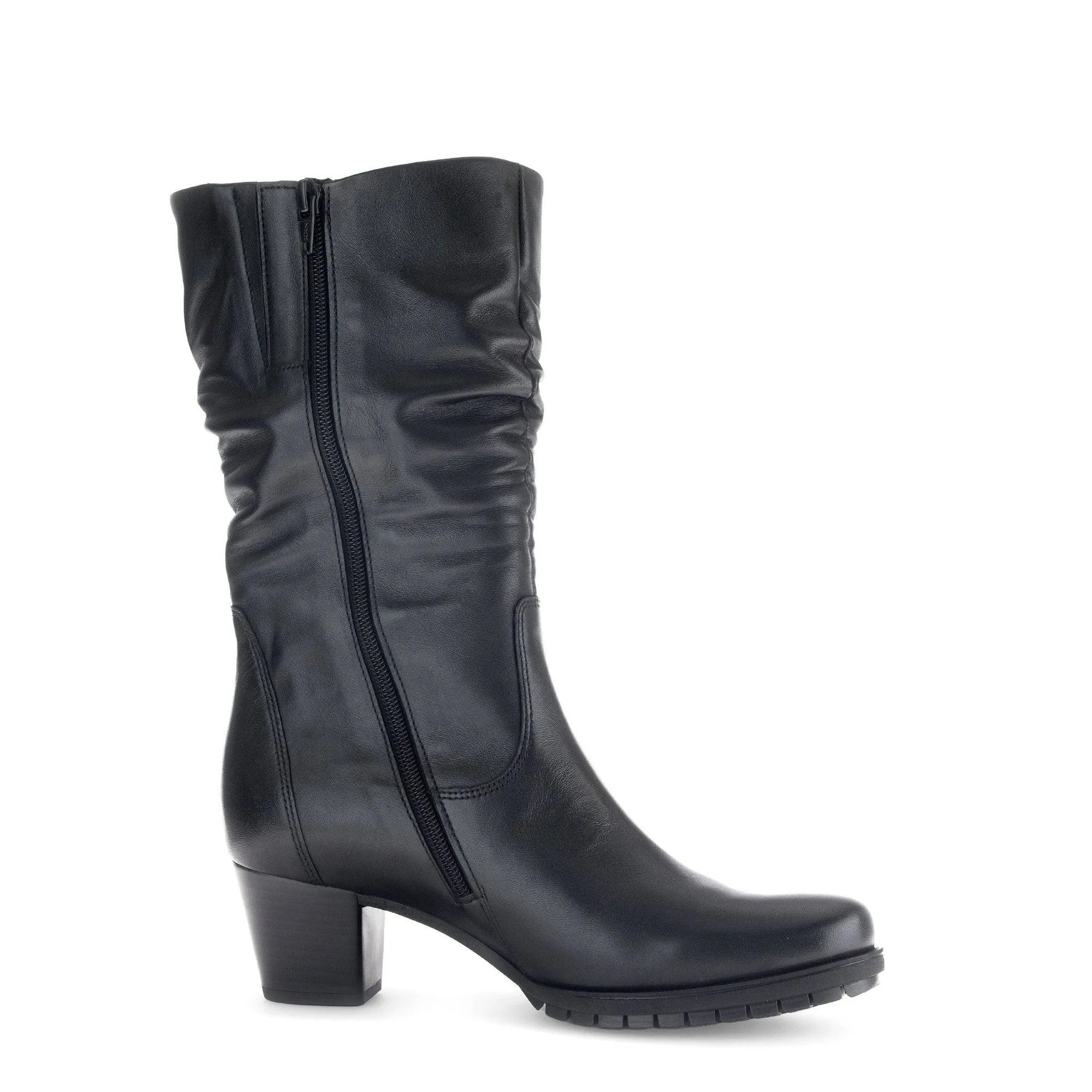 Gabor Oslo 56.606.57 Ladies Black Wide Leather Side Zip Mid-Calf Boots