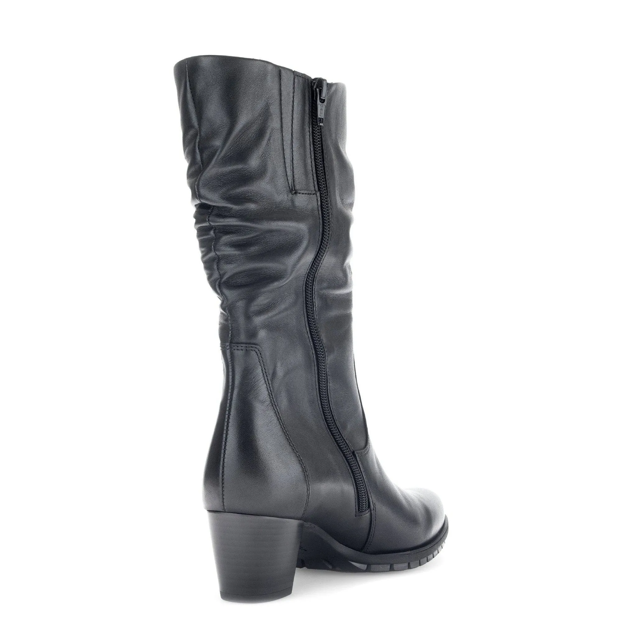 Gabor Oslo 56.606.57 Ladies Black Wide Leather Side Zip Mid-Calf Boots