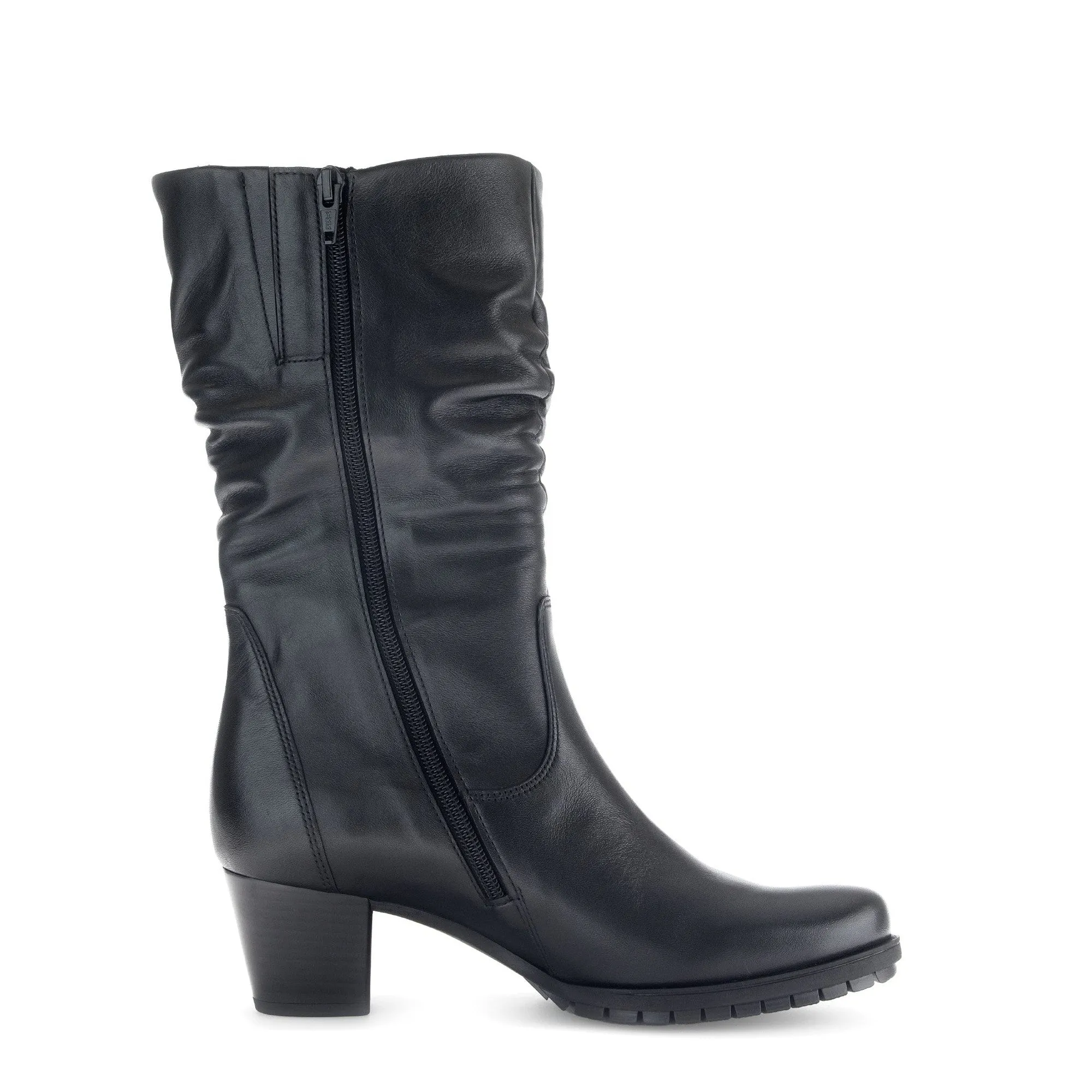 Gabor Oslo 56.606.57 Ladies Black Wide Leather Side Zip Mid-Calf Boots