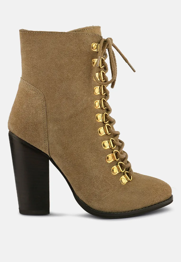 Goose-Feather Antique High Heeled Ankle Boot