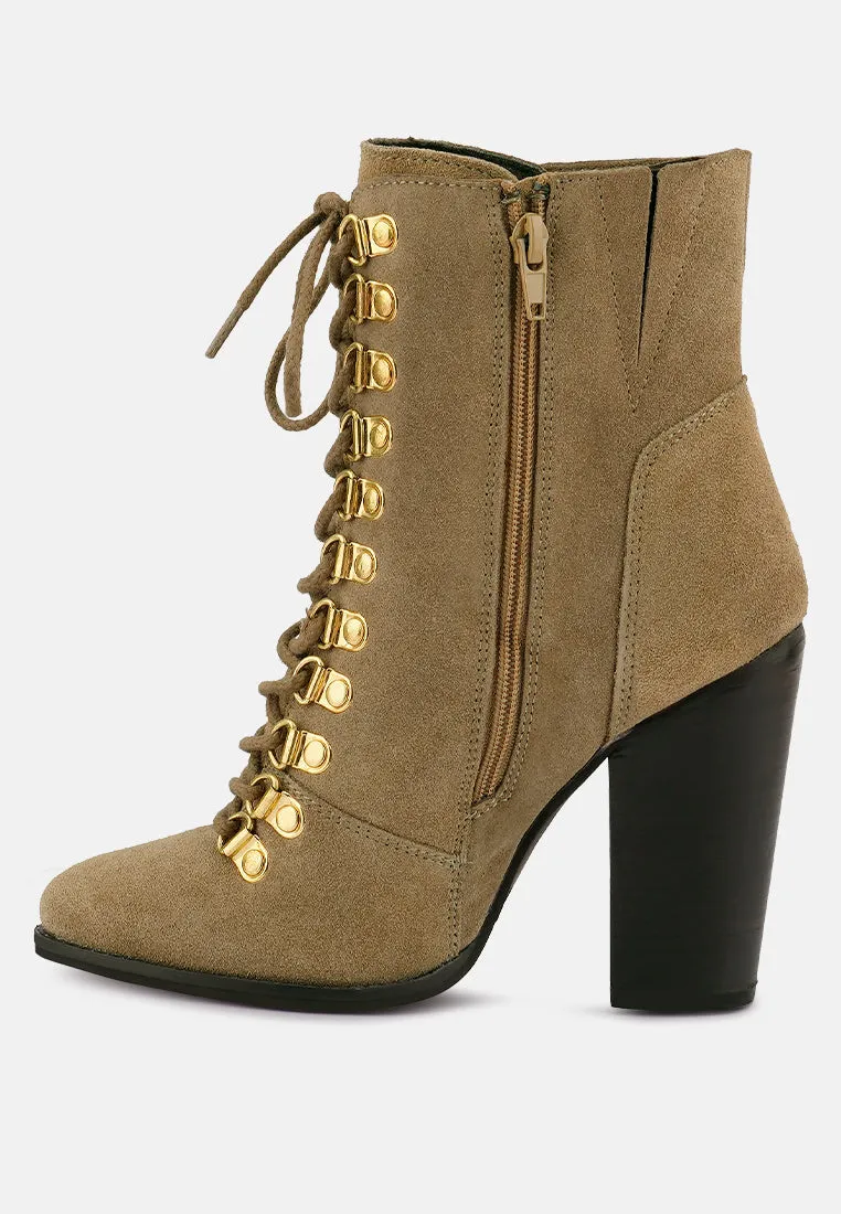 Goose-Feather Antique High Heeled Ankle Boot