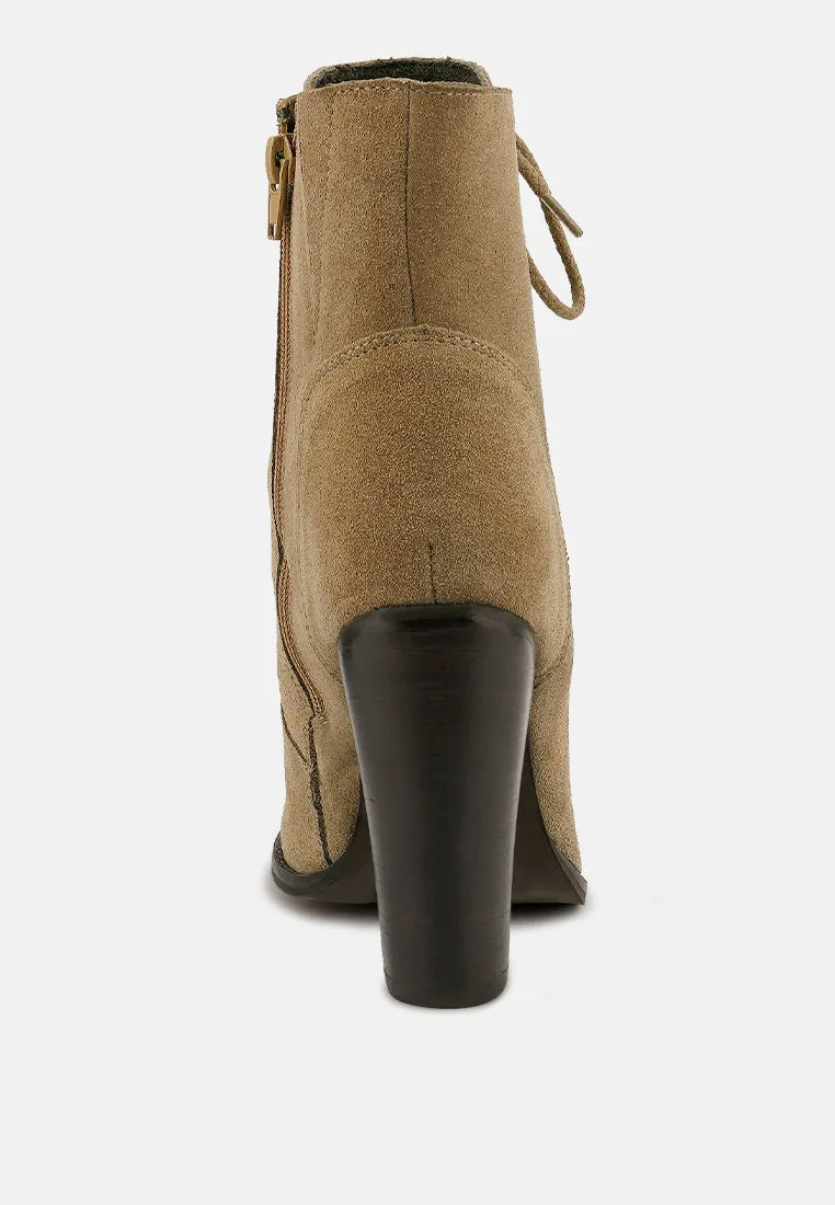 Goose-Feather Antique High Heeled Ankle Boot