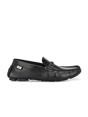 HITZ Men's Black Leather Slip On Loafer Shoes - 11