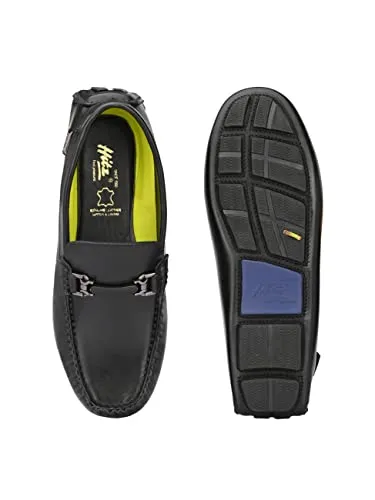 HITZ Men's Black Leather Slip On Loafer Shoes - 11