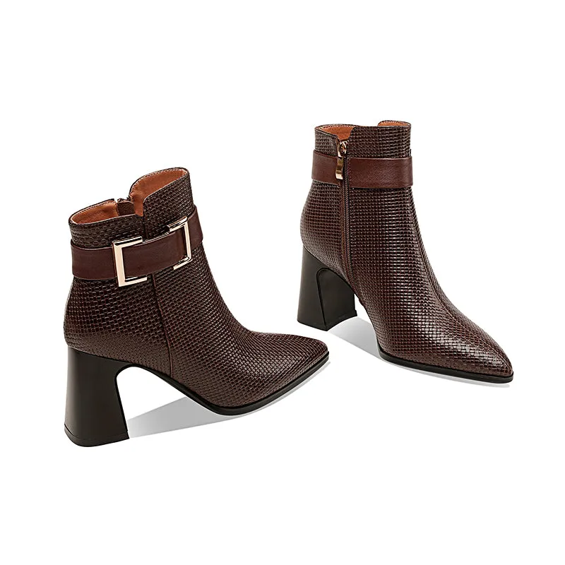 Izzy Pointed Toe Brown Heeled Boots