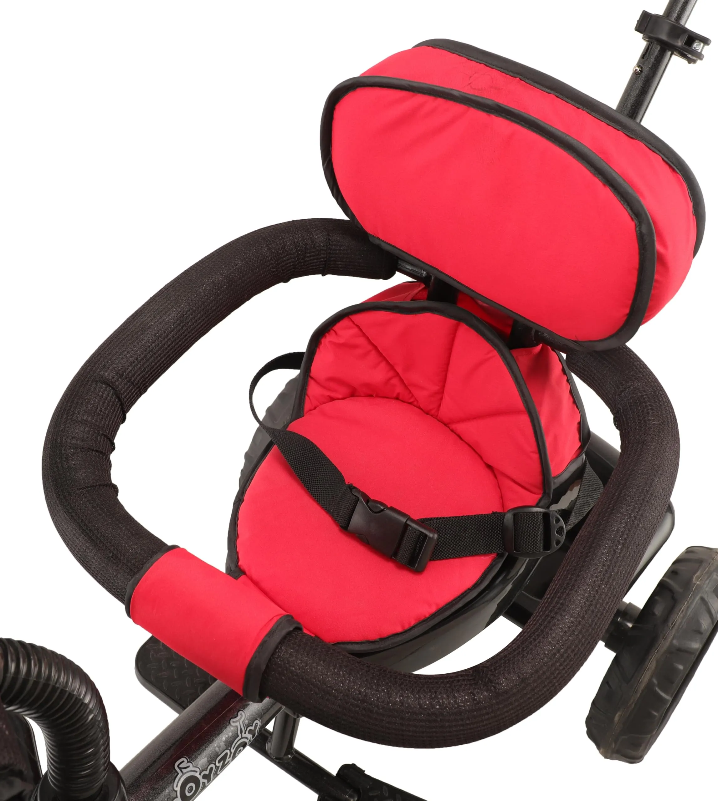 JoyRide Learn-To-Ride Trike On 3 Wheels With Safety Harness, Non-Slip Pedal,Storage Basket And Removable Parent Handle, Black, Red, Kids
