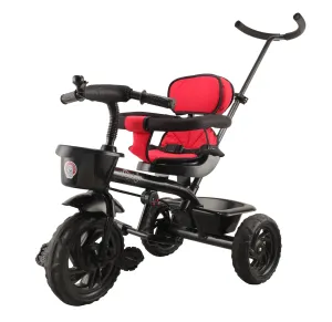 JoyRide Learn-To-Ride Trike On 3 Wheels With Safety Harness, Non-Slip Pedal,Storage Basket And Removable Parent Handle, Black, Red, Kids