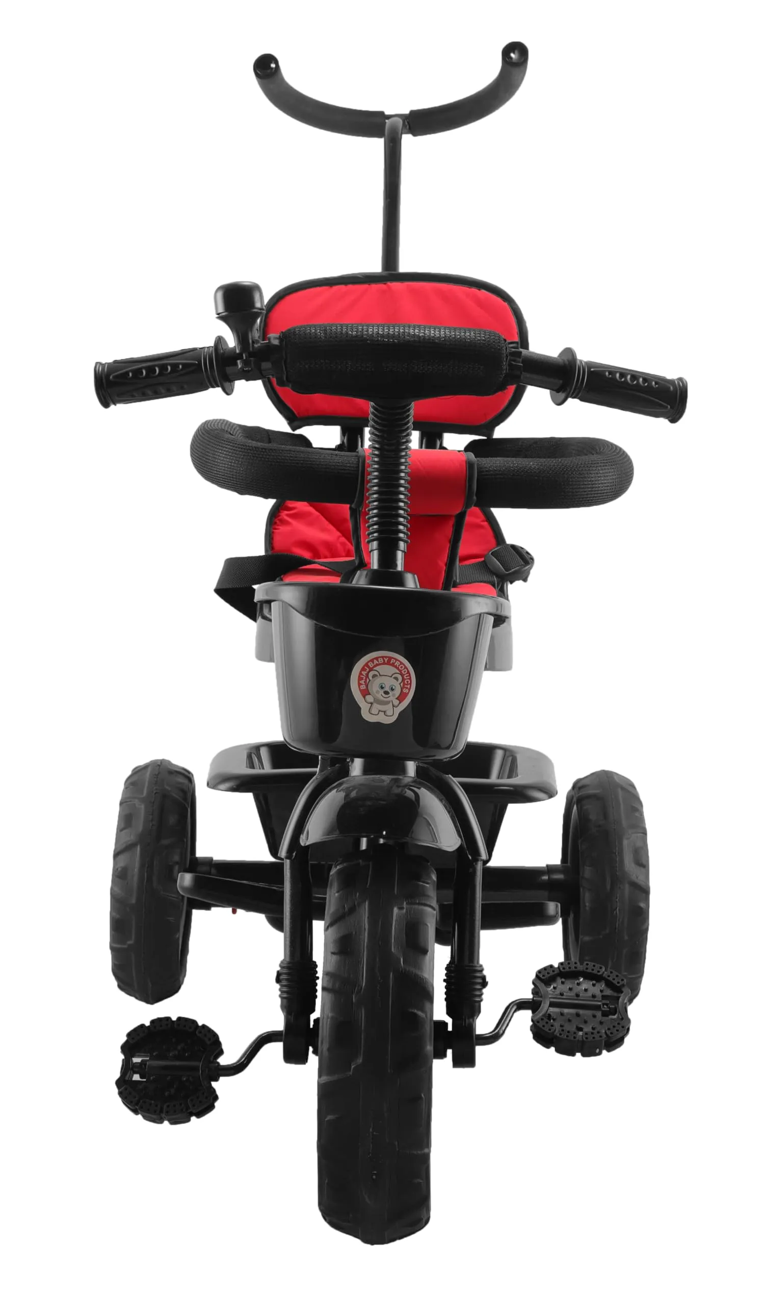 JoyRide Learn-To-Ride Trike On 3 Wheels With Safety Harness, Non-Slip Pedal,Storage Basket And Removable Parent Handle, Black, Red, Kids