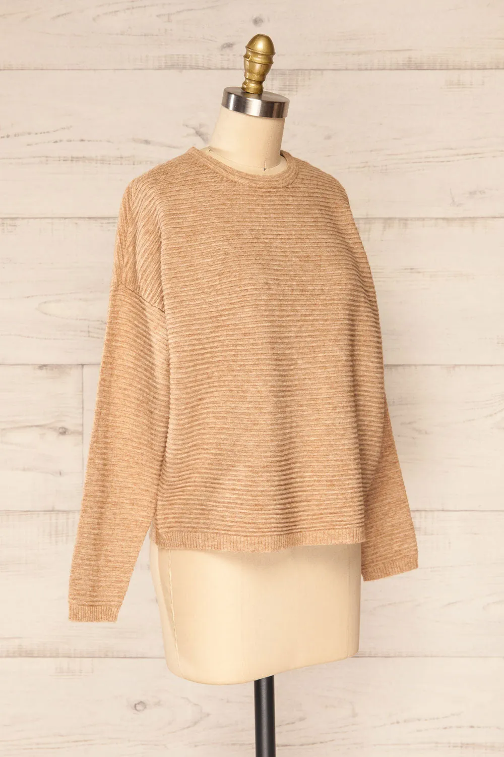 Knares Beige | Ribbed Round Collar Sweater