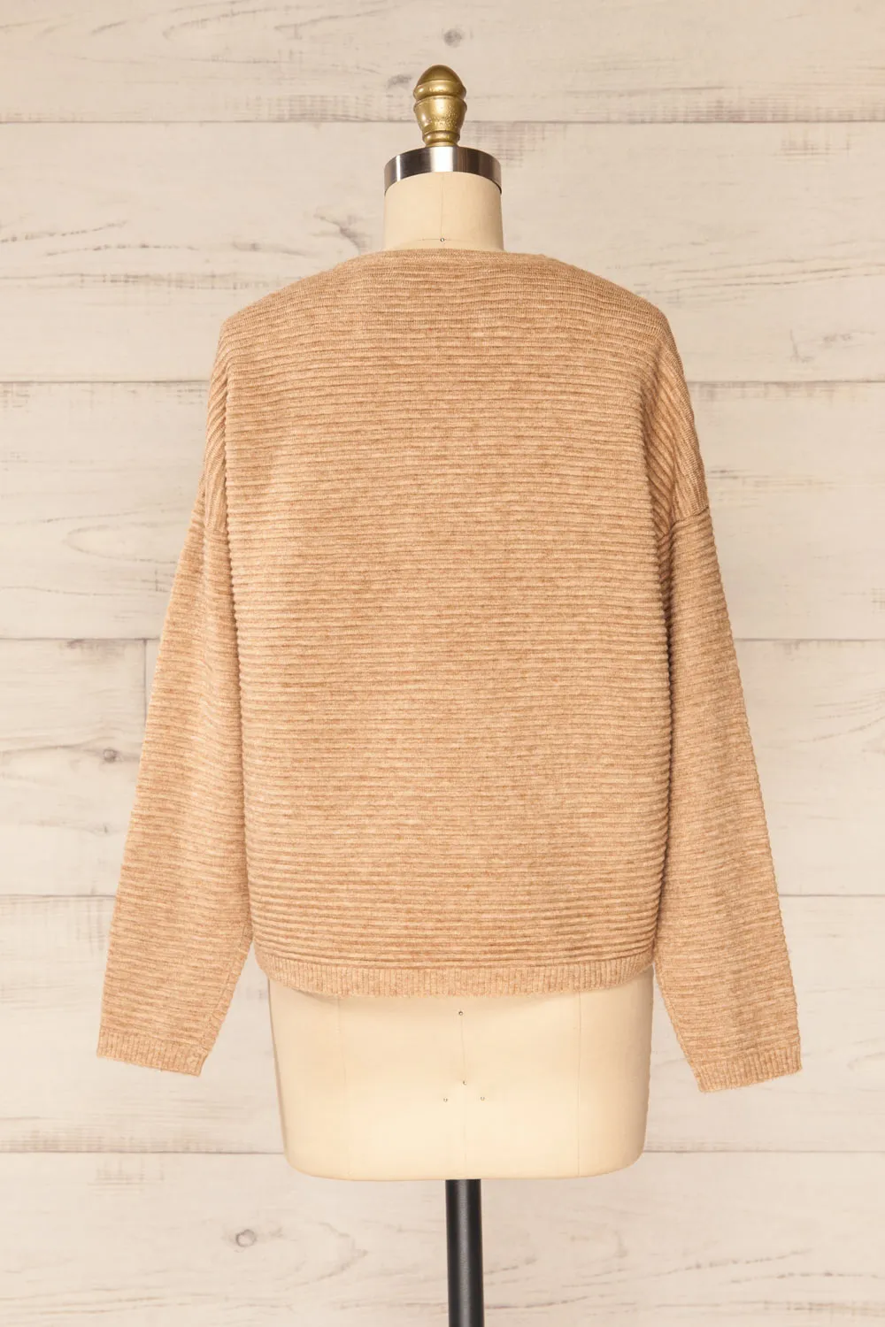 Knares Beige | Ribbed Round Collar Sweater