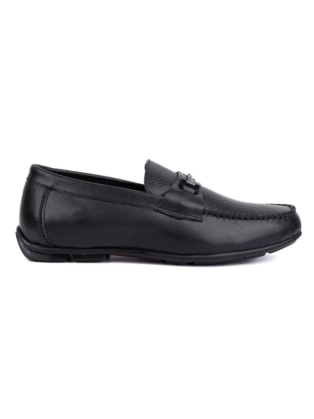 Men Black Basket Weave Textured Driving Shoes