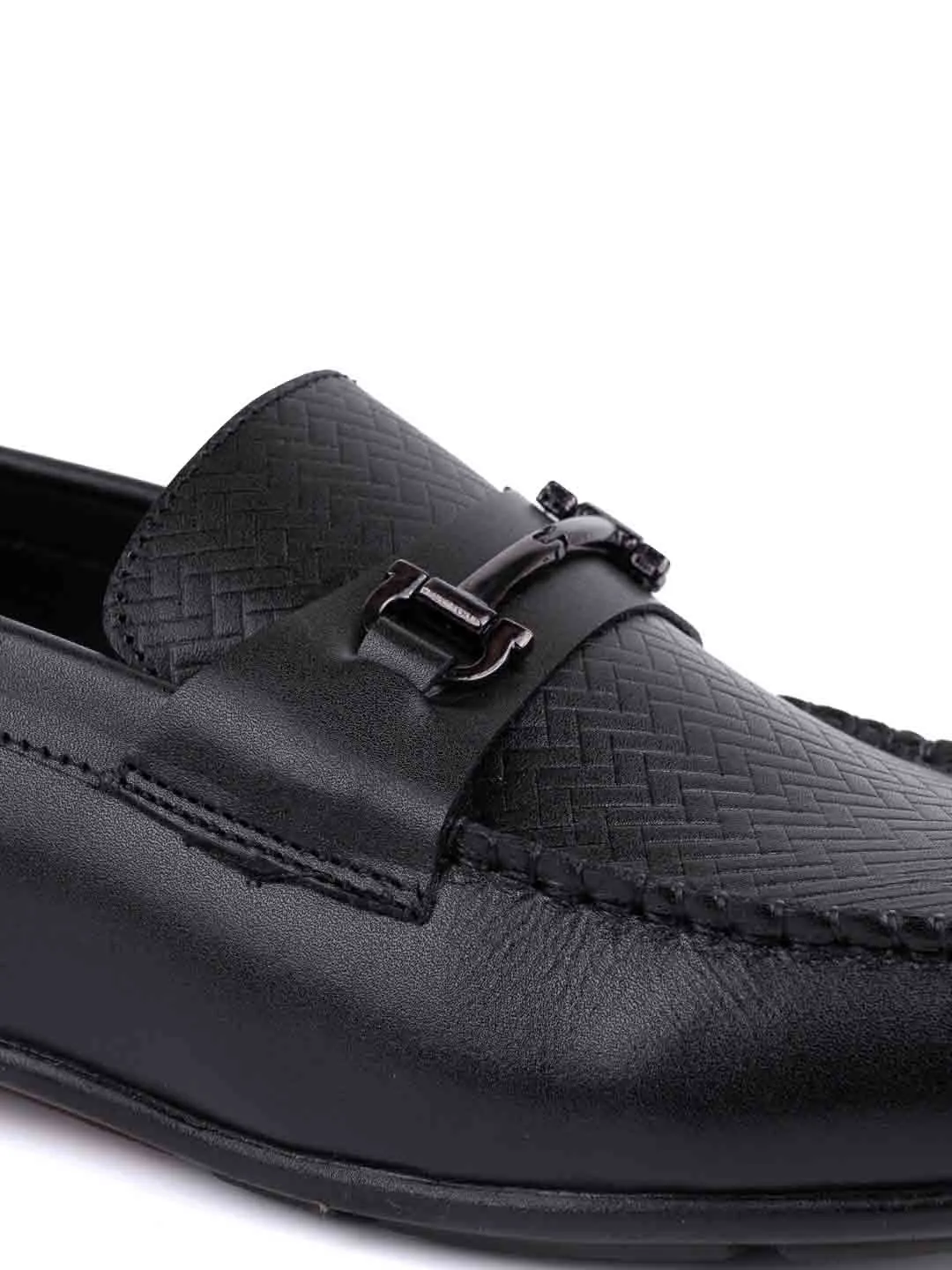 Men Black Basket Weave Textured Driving Shoes