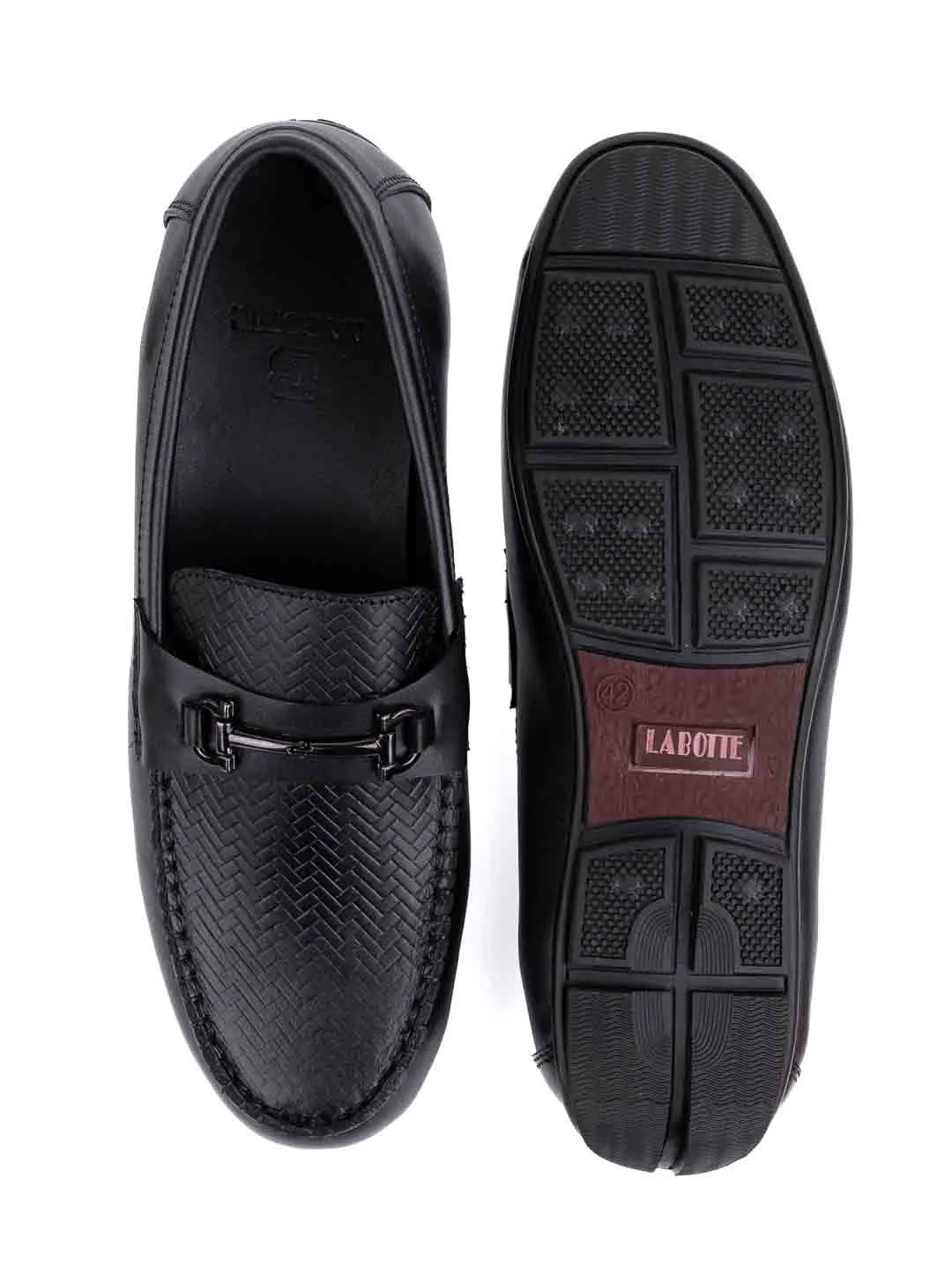 Men Black Basket Weave Textured Driving Shoes
