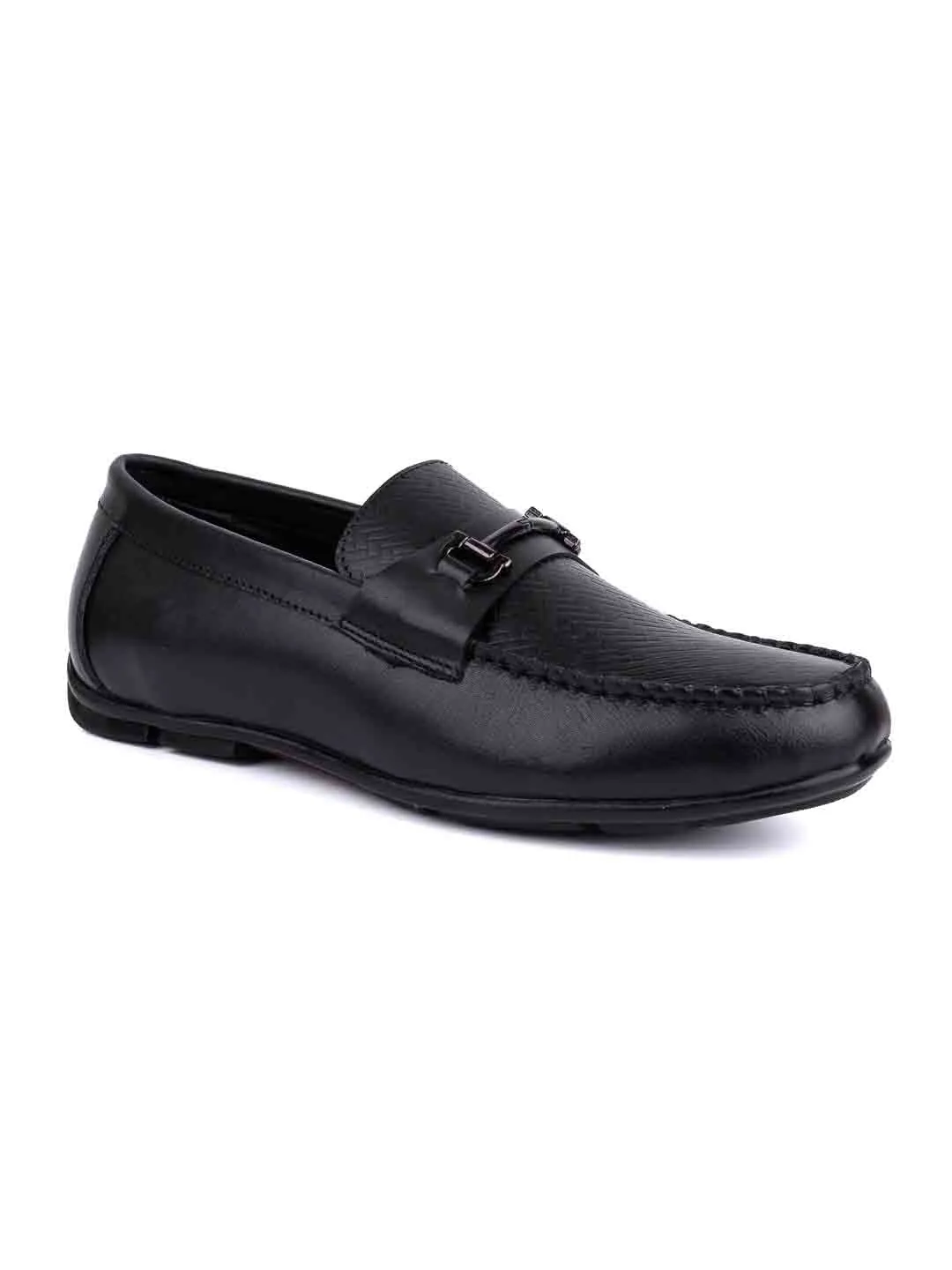Men Black Basket Weave Textured Driving Shoes
