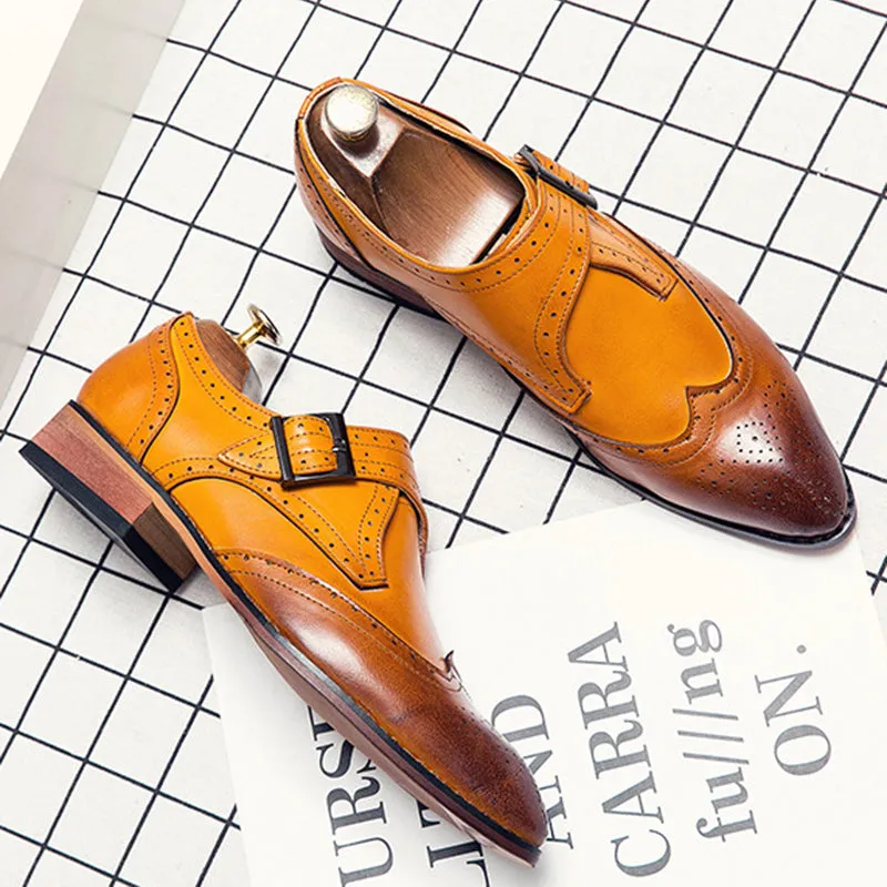 Men's color block wing tip carved monk shoes