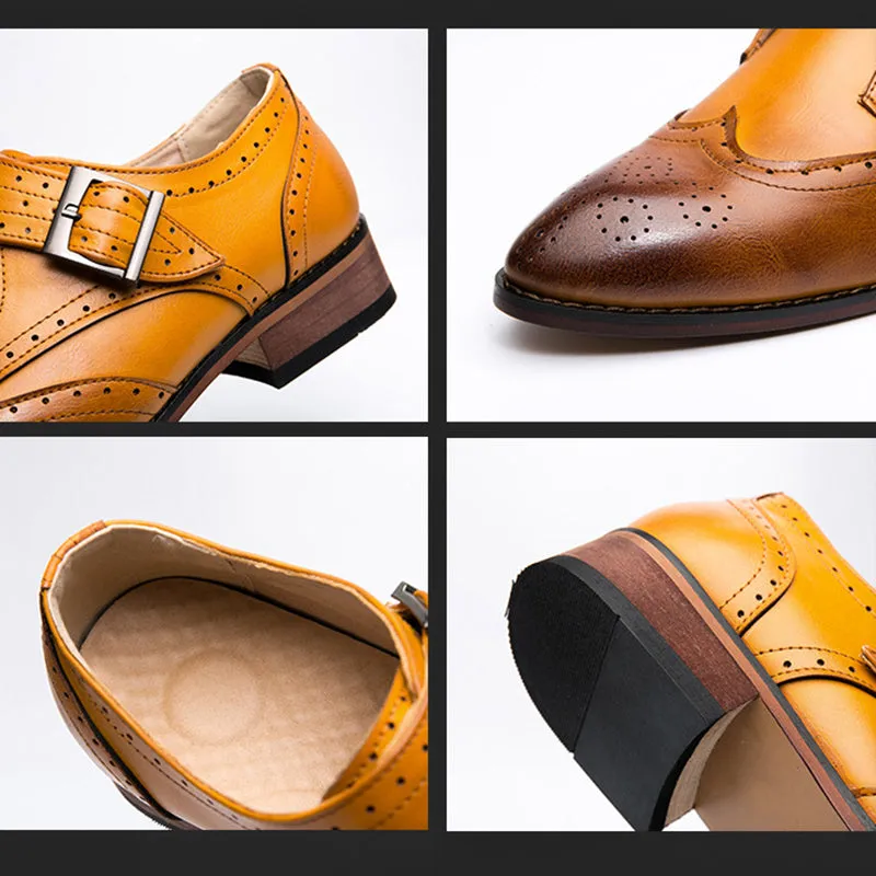 Men's color block wing tip carved monk shoes