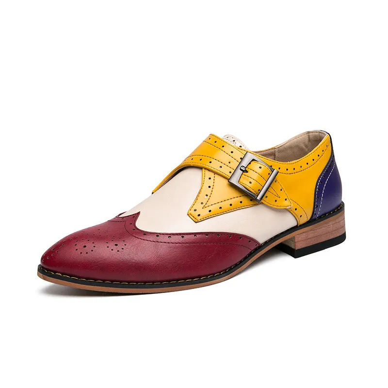 Men's color block wing tip carved monk shoes