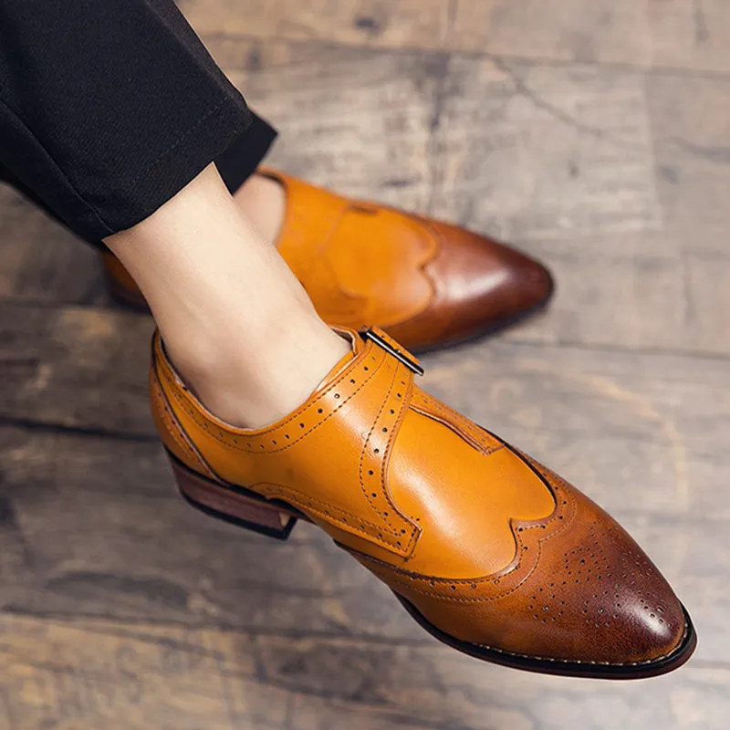 Men's color block wing tip carved monk shoes