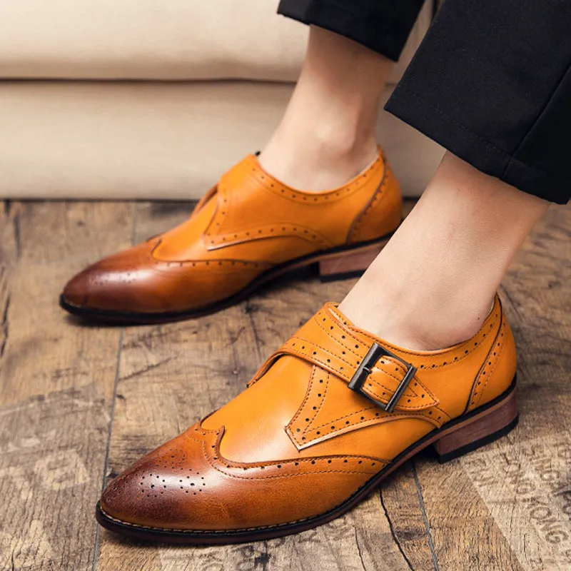 Men's color block wing tip carved monk shoes