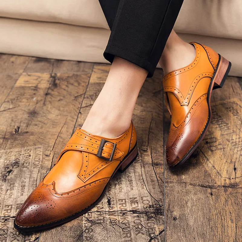 Men's color block wing tip carved monk shoes