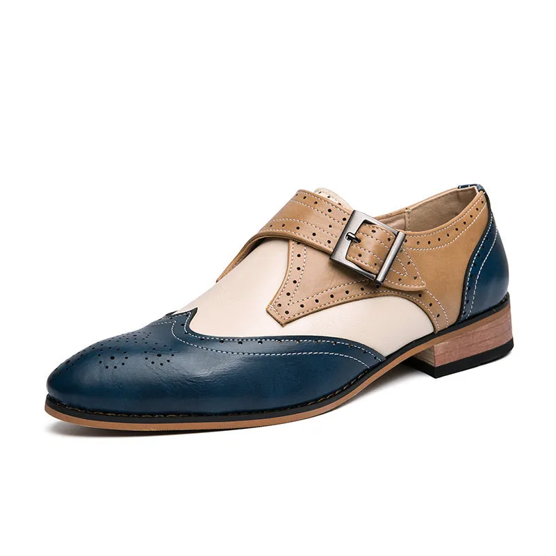 Men's color block wing tip carved monk shoes