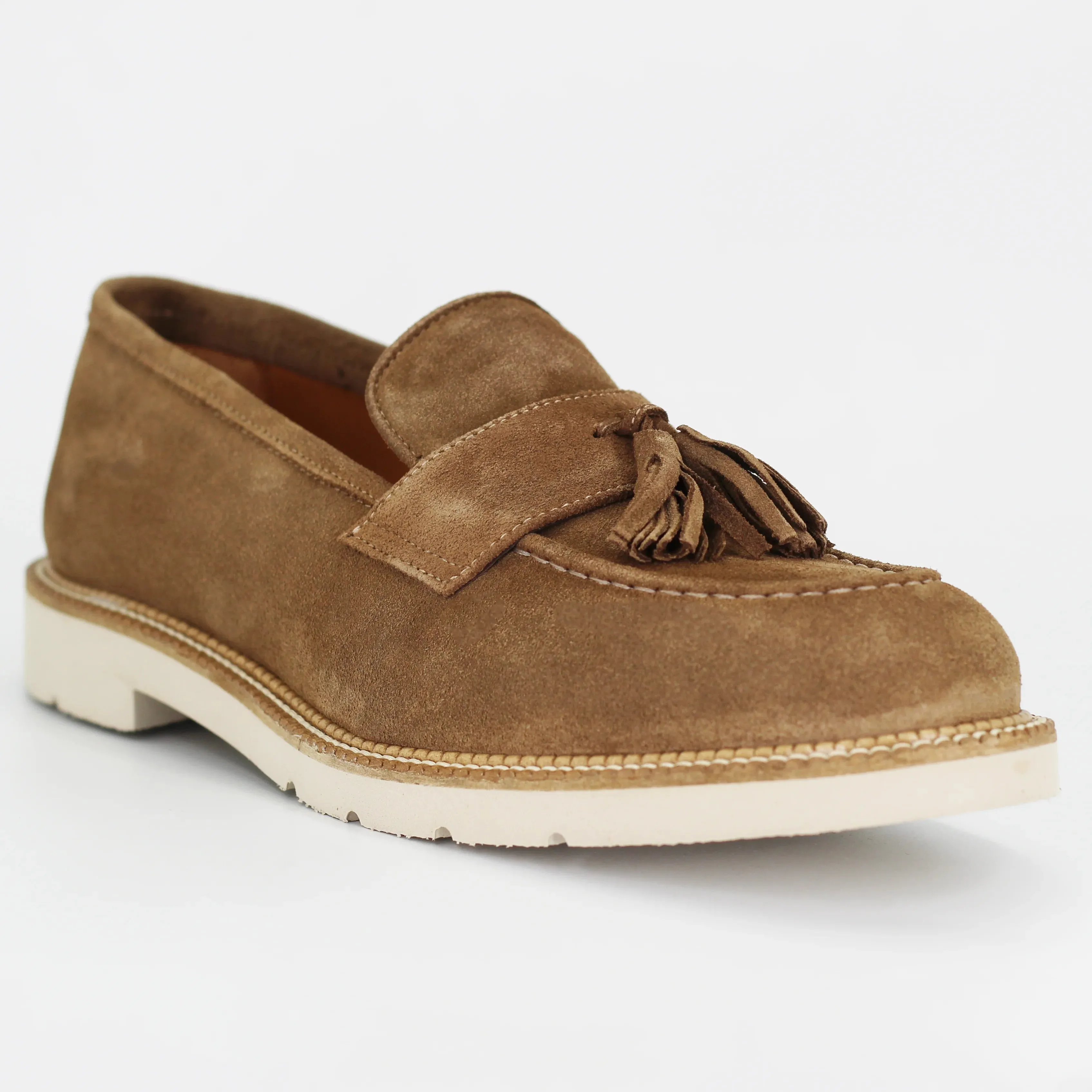 Men's tassel moccasin in calf leather suede taupe (GRU3606-4)