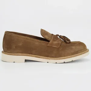 Men's tassel moccasin in calf leather suede taupe (GRU3606-4)