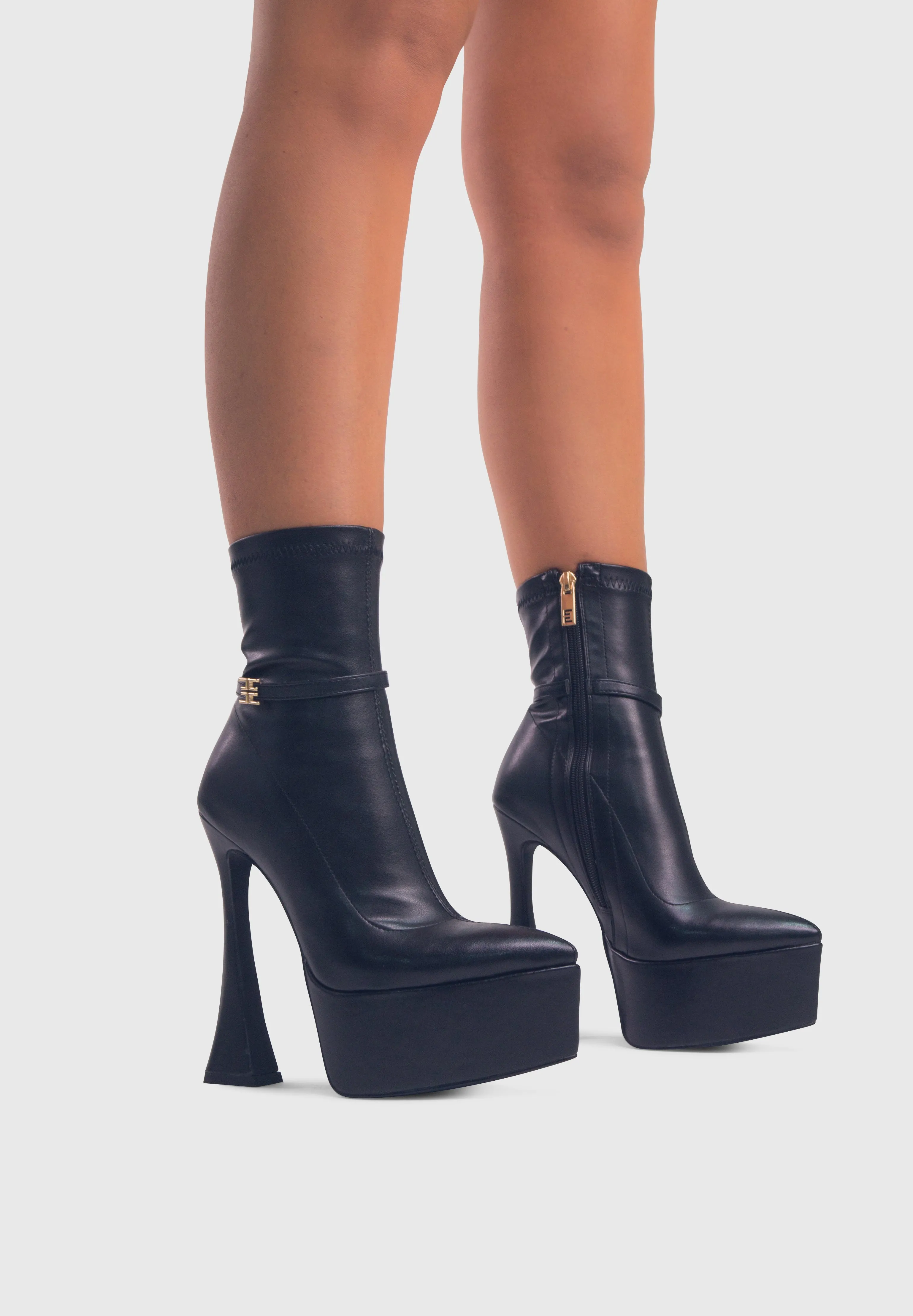 OPHELIA Black - High platform pointy socks heeled boots