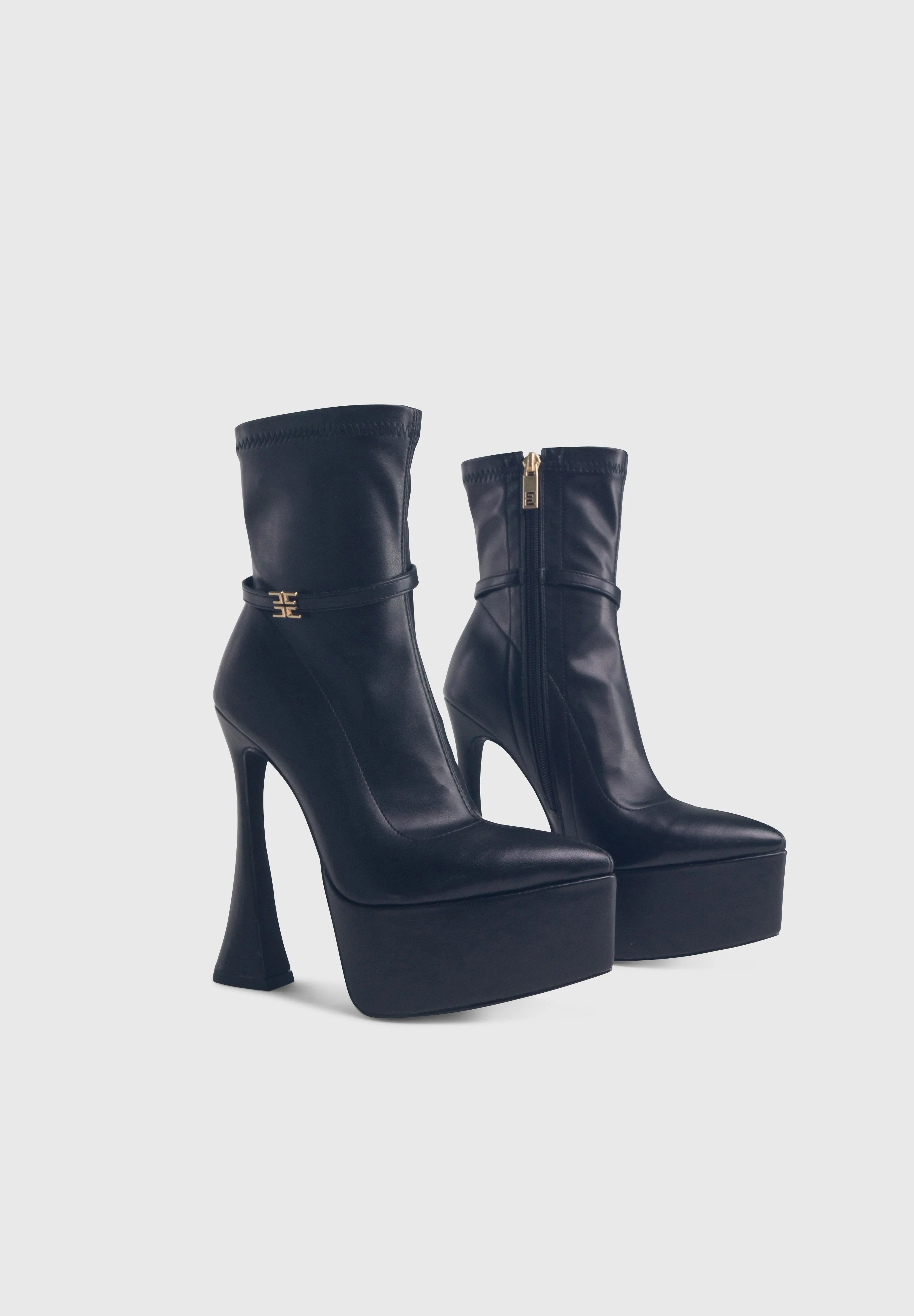 OPHELIA Black - High platform pointy socks heeled boots