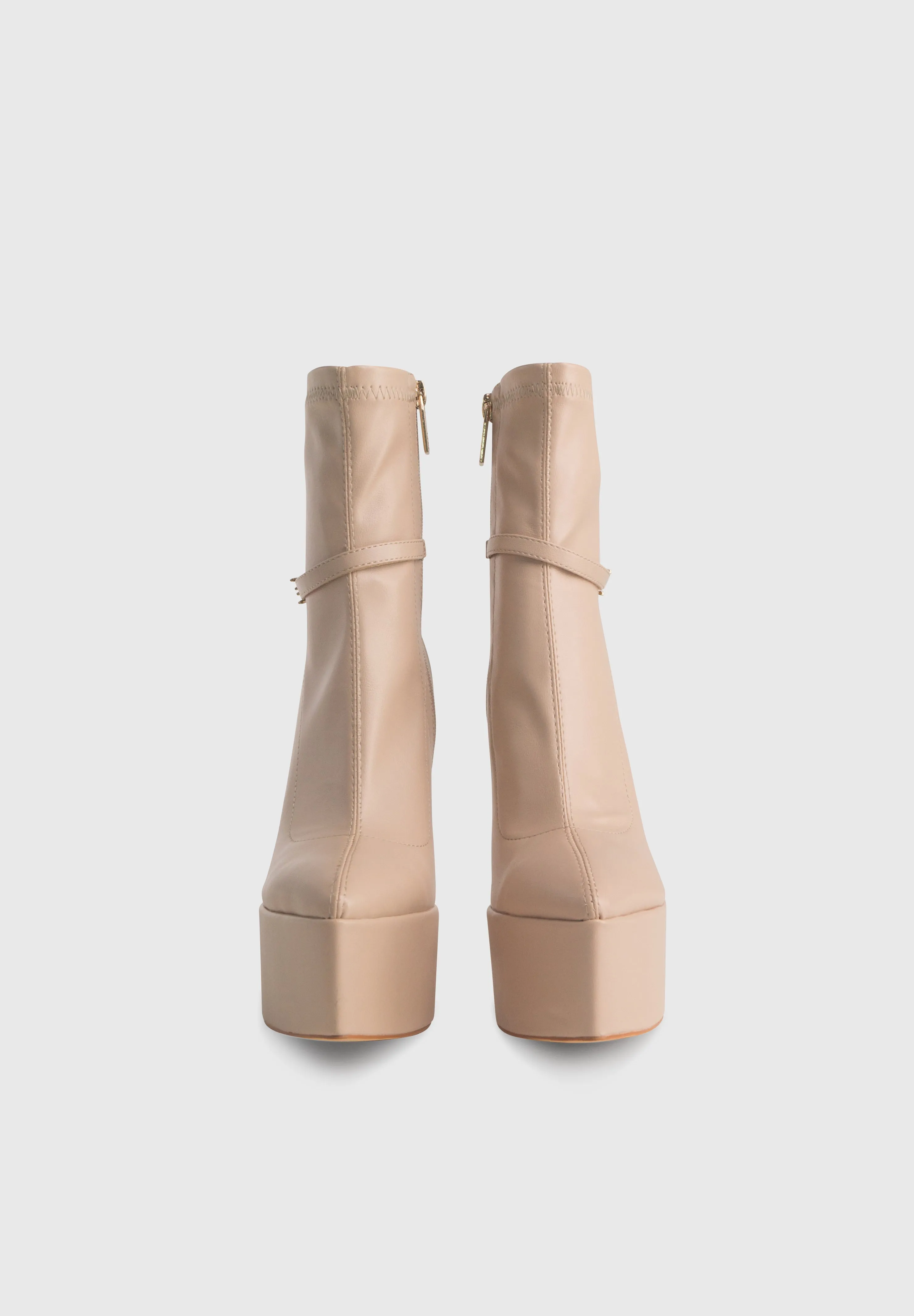 OPHELIA Nude - High platform pointy socks heeled boots
