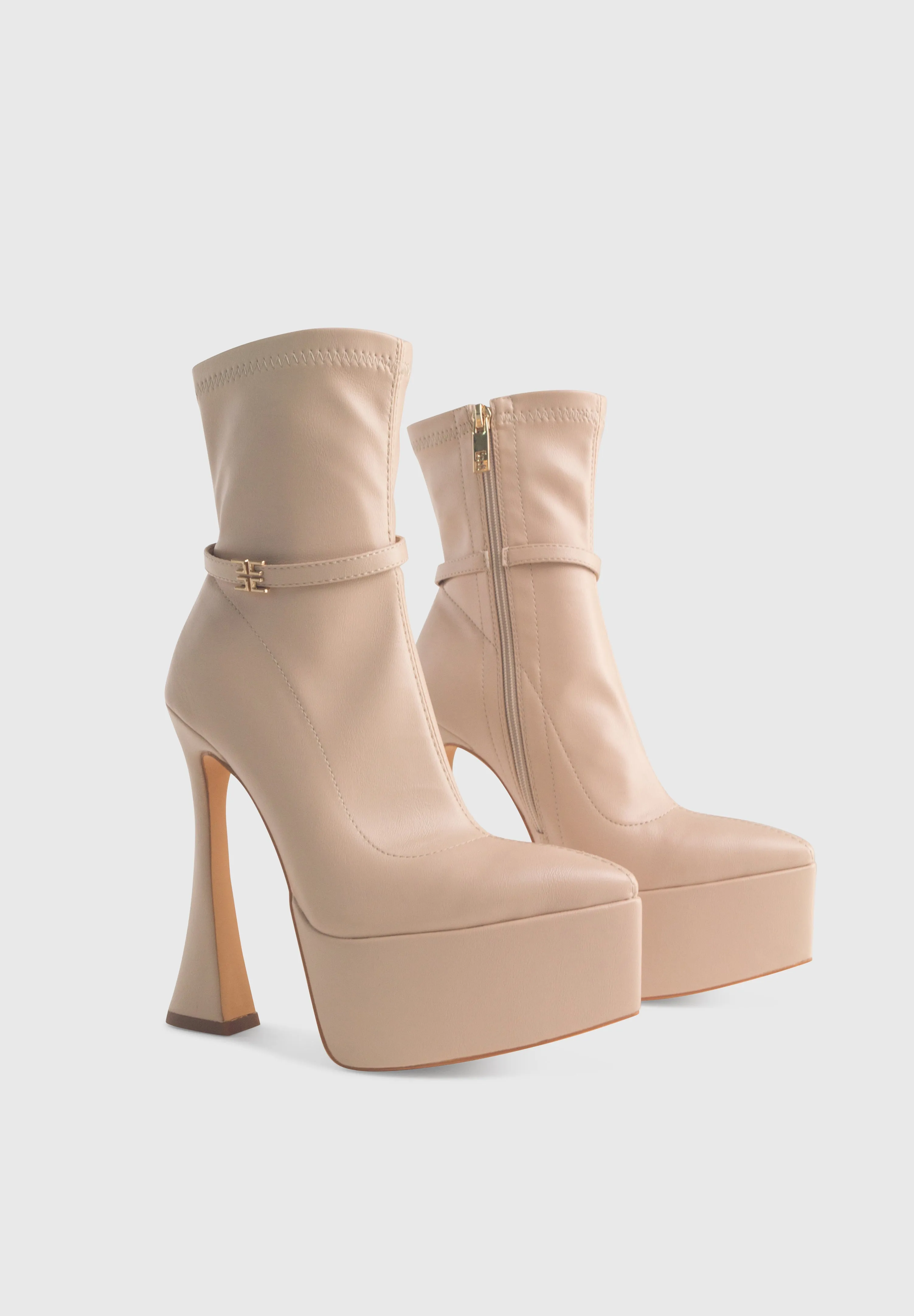 OPHELIA Nude - High platform pointy socks heeled boots