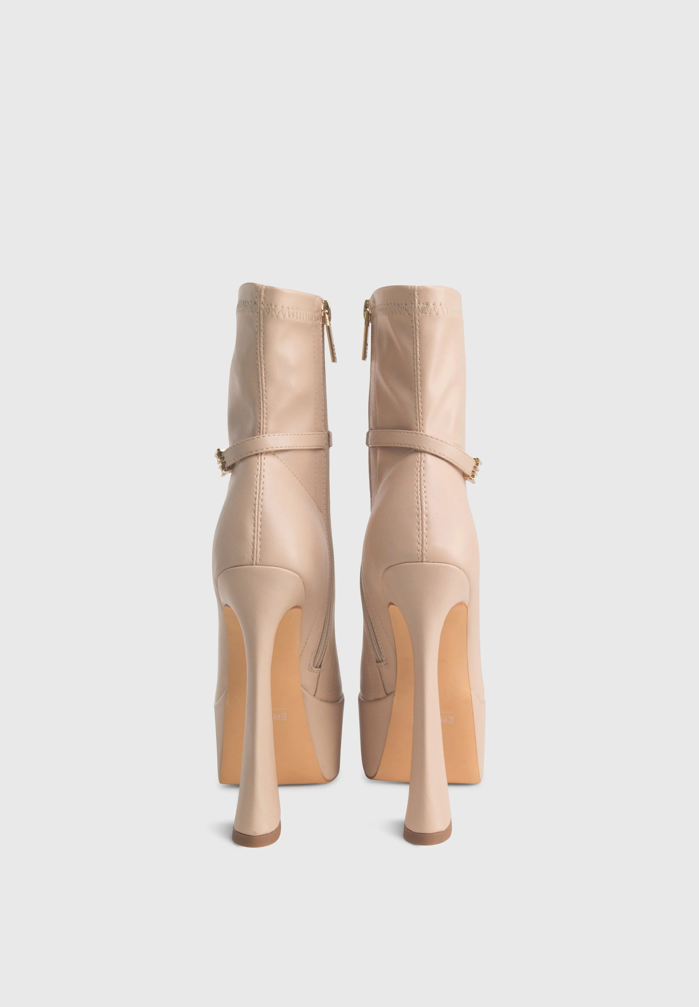 OPHELIA Nude - High platform pointy socks heeled boots