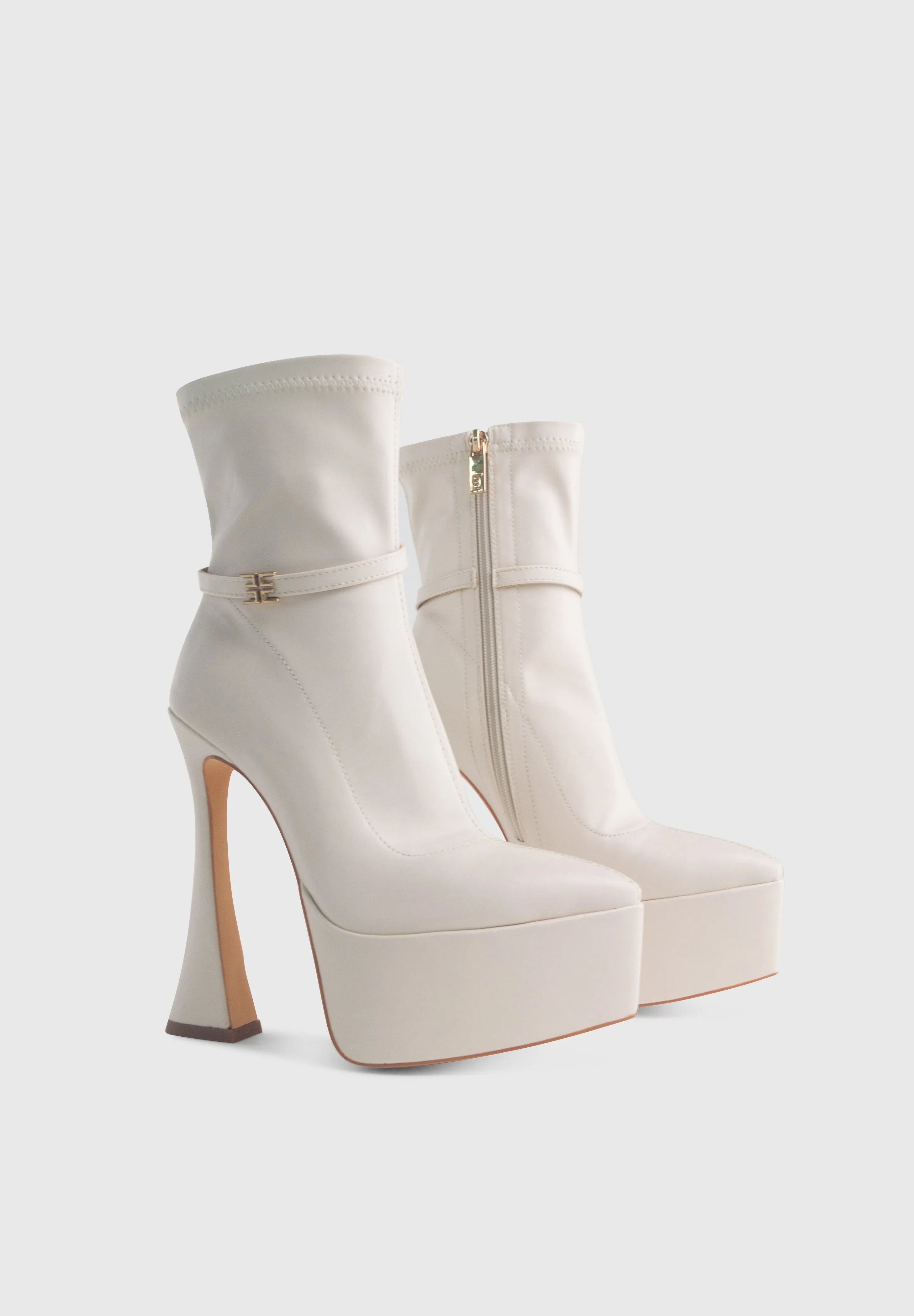 OPHELIA White Ivory - High platform pointy socks heeled boots