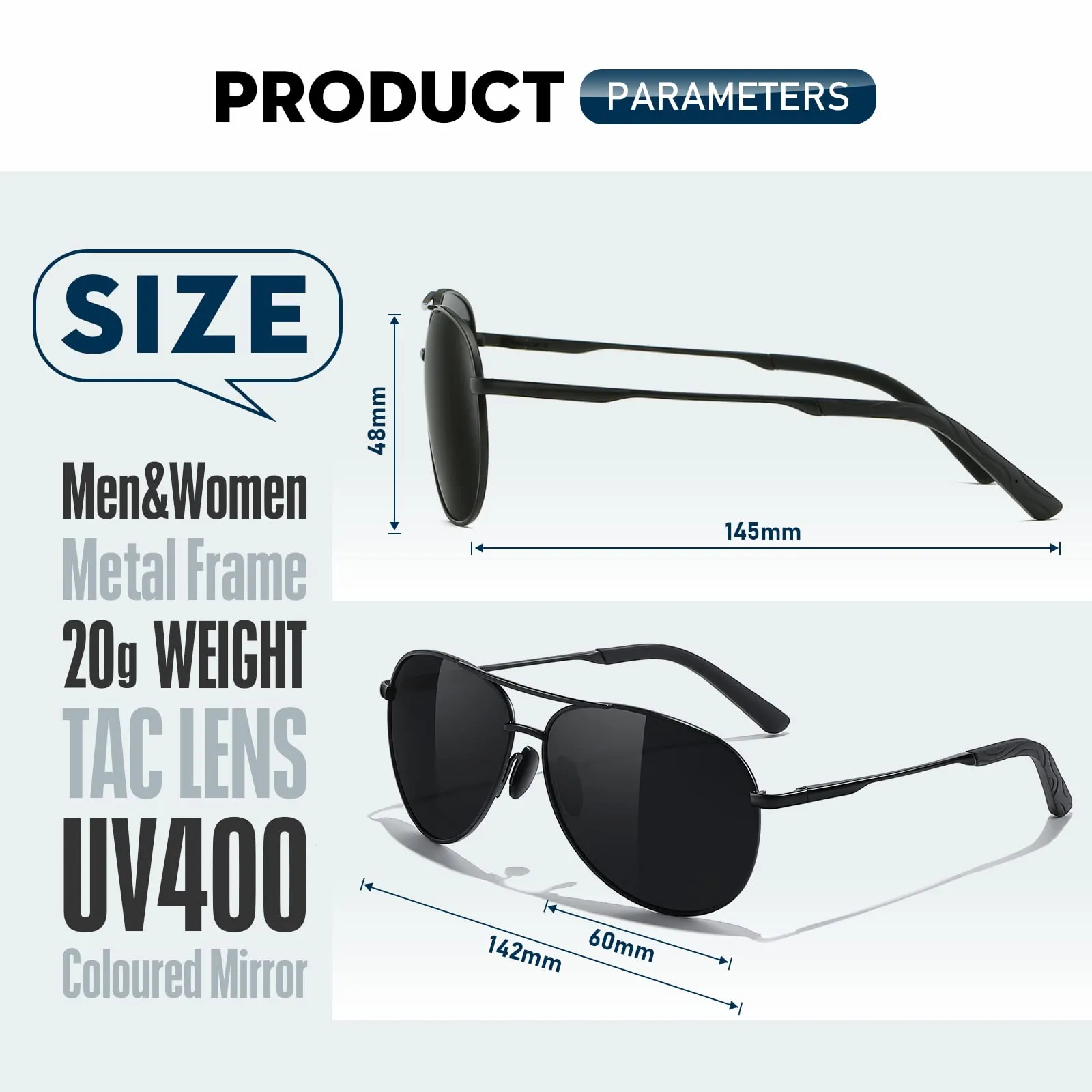 phikttu Sunglasses Men Polarized Aviator Sunglasses for Men Women Fishing Driving Sun glasses Metal Frame UV400 Protection
