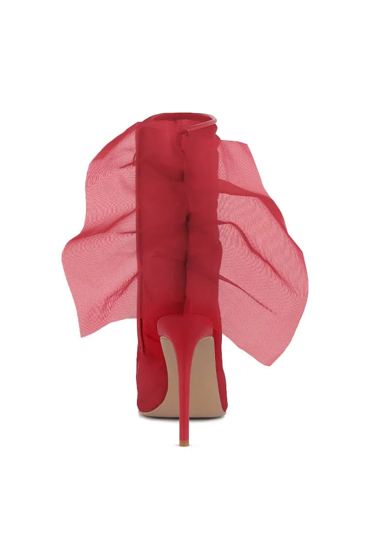 Princess Organza Wrapped Style Heeled Ankle Boots:  RED