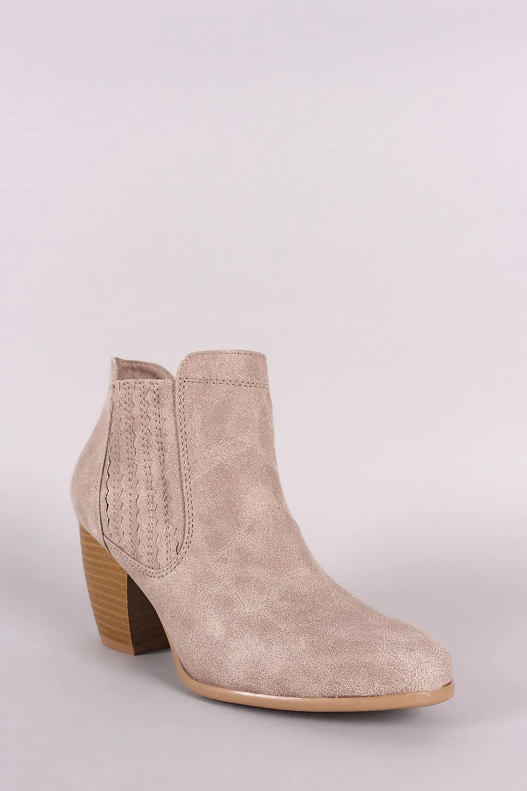 Qupid Distressed Chunky Heeled Chelsea Booties