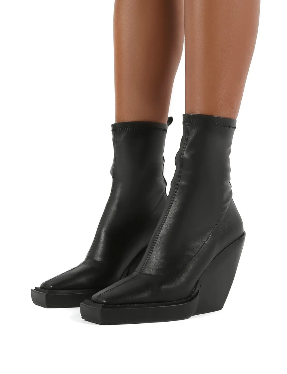 Rae Black Block Heel Square Toe Ankle Boot