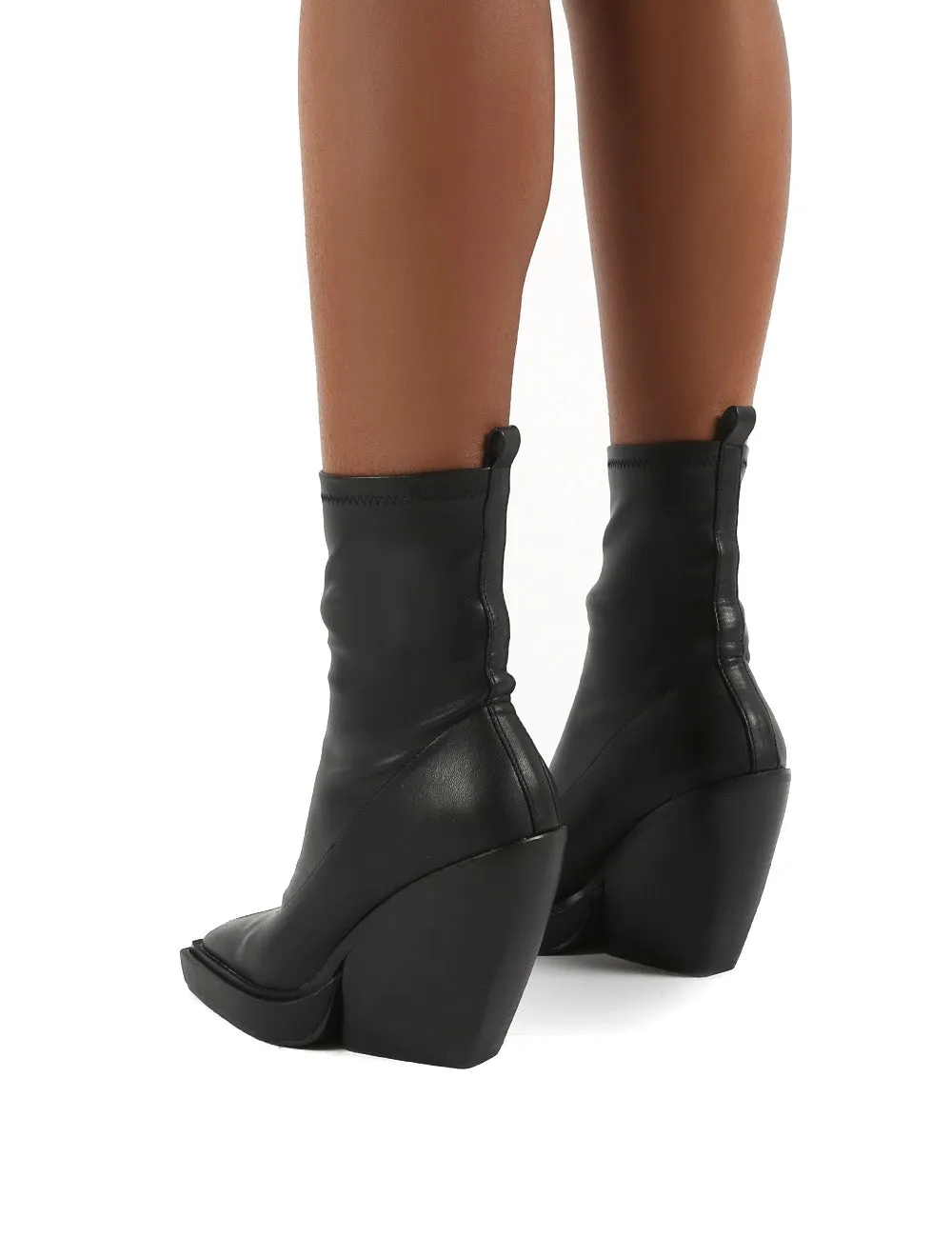 Rae Black Block Heel Square Toe Ankle Boot