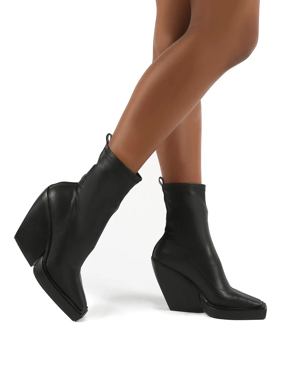 Rae Black Block Heel Square Toe Ankle Boot