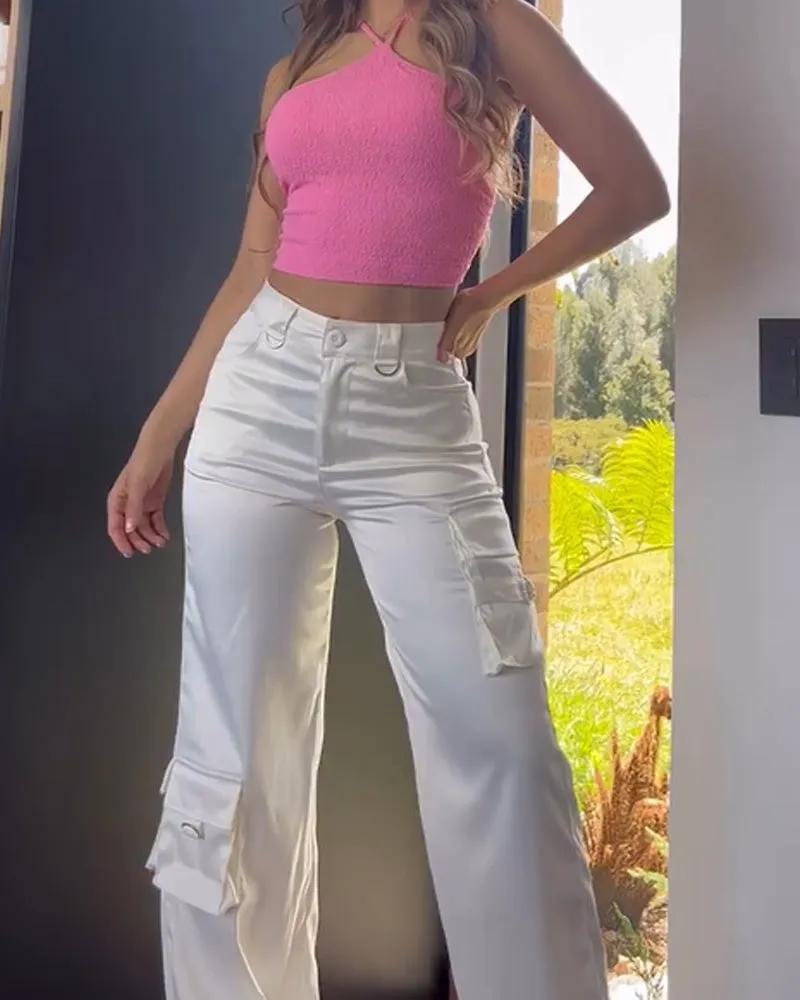 Satin Work Style Loose Casual Pants