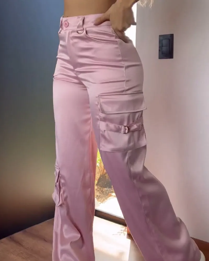 Satin Work Style Loose Casual Pants