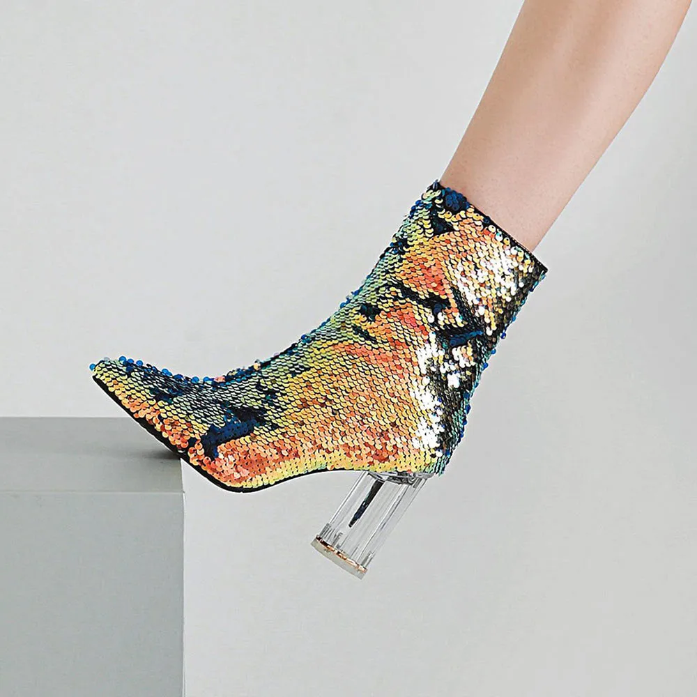 Sequins High Heel Ankle Zipper Slim Shoes