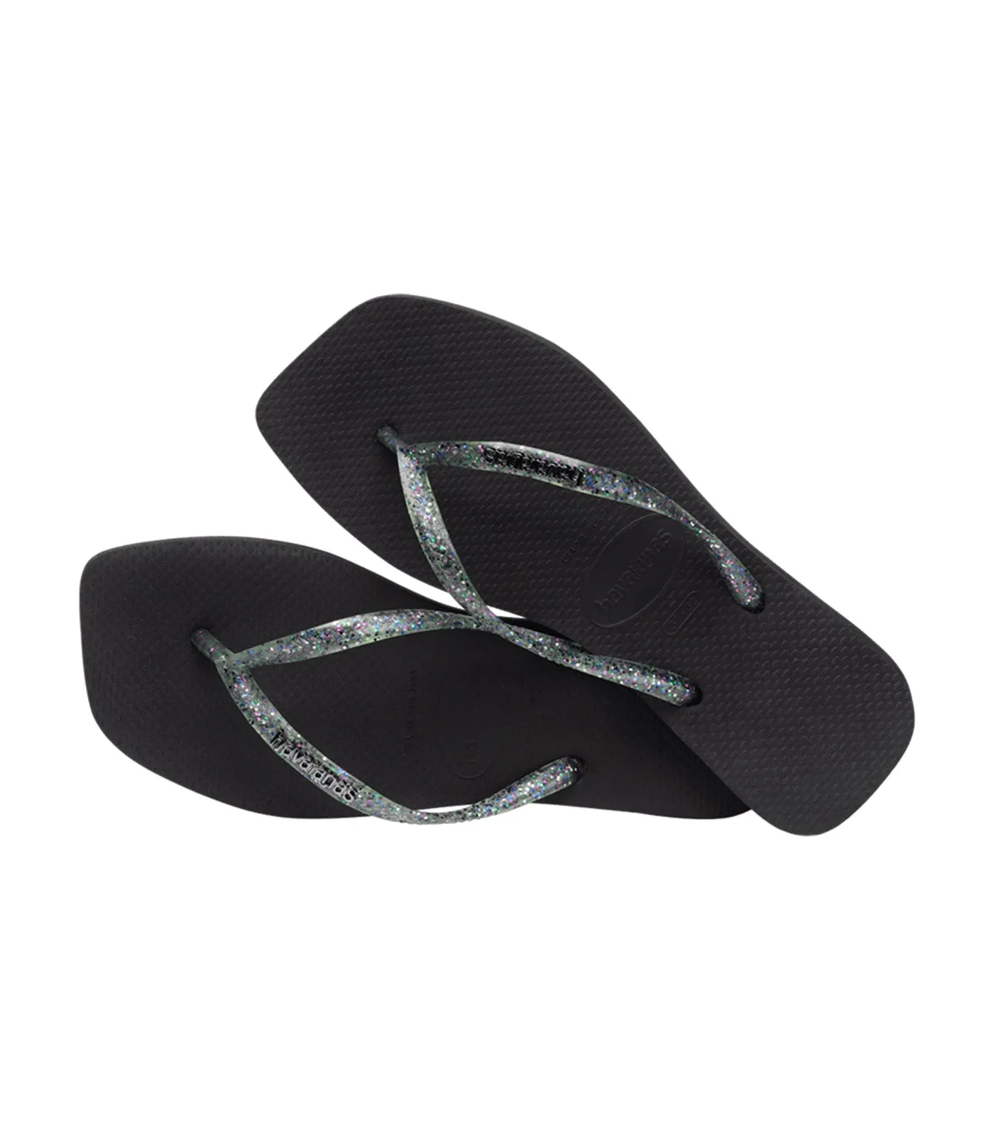 Slim Square Logo Metallic Flip Flops Black